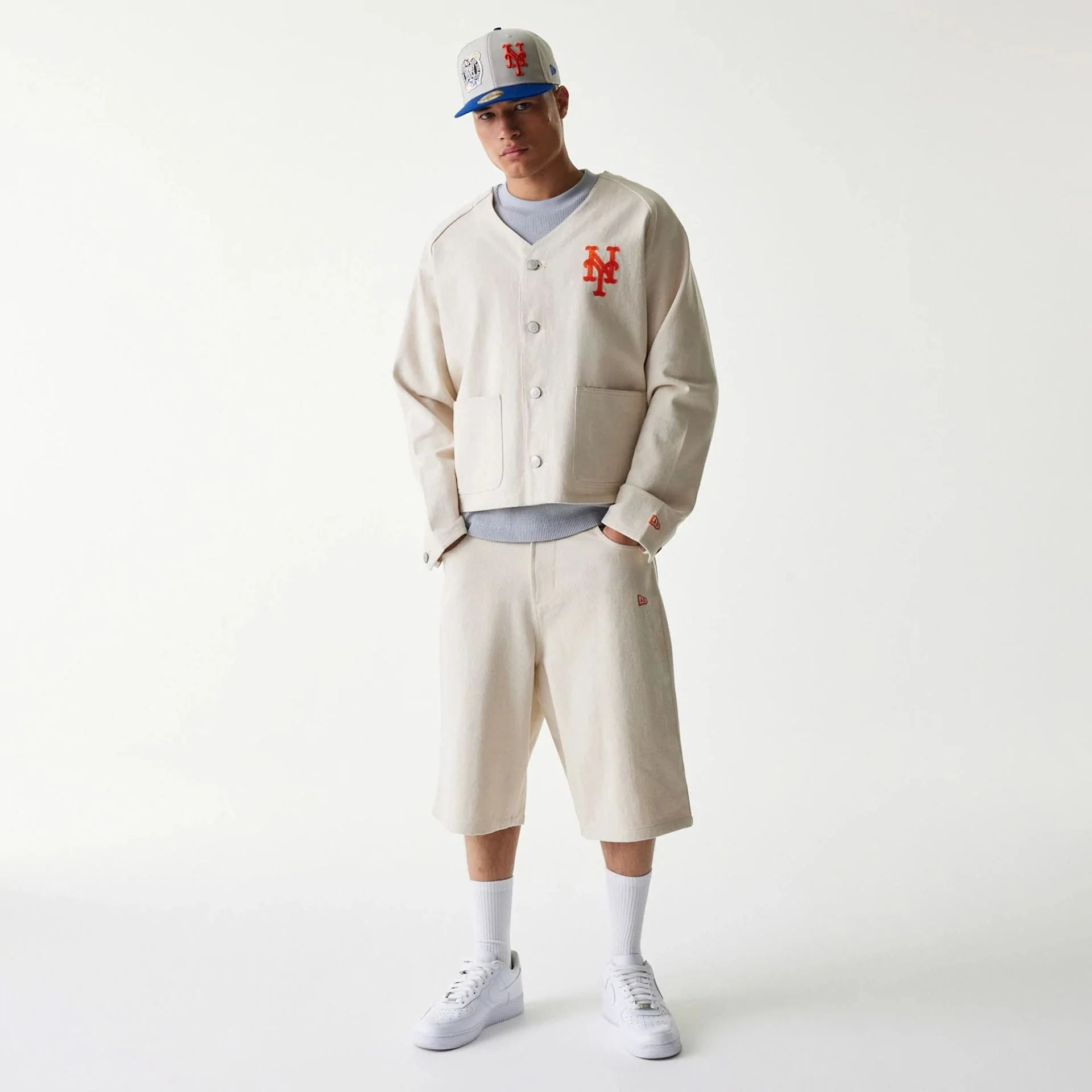 New York Mets MLB Cotton Open Cream Jacket - Image 8