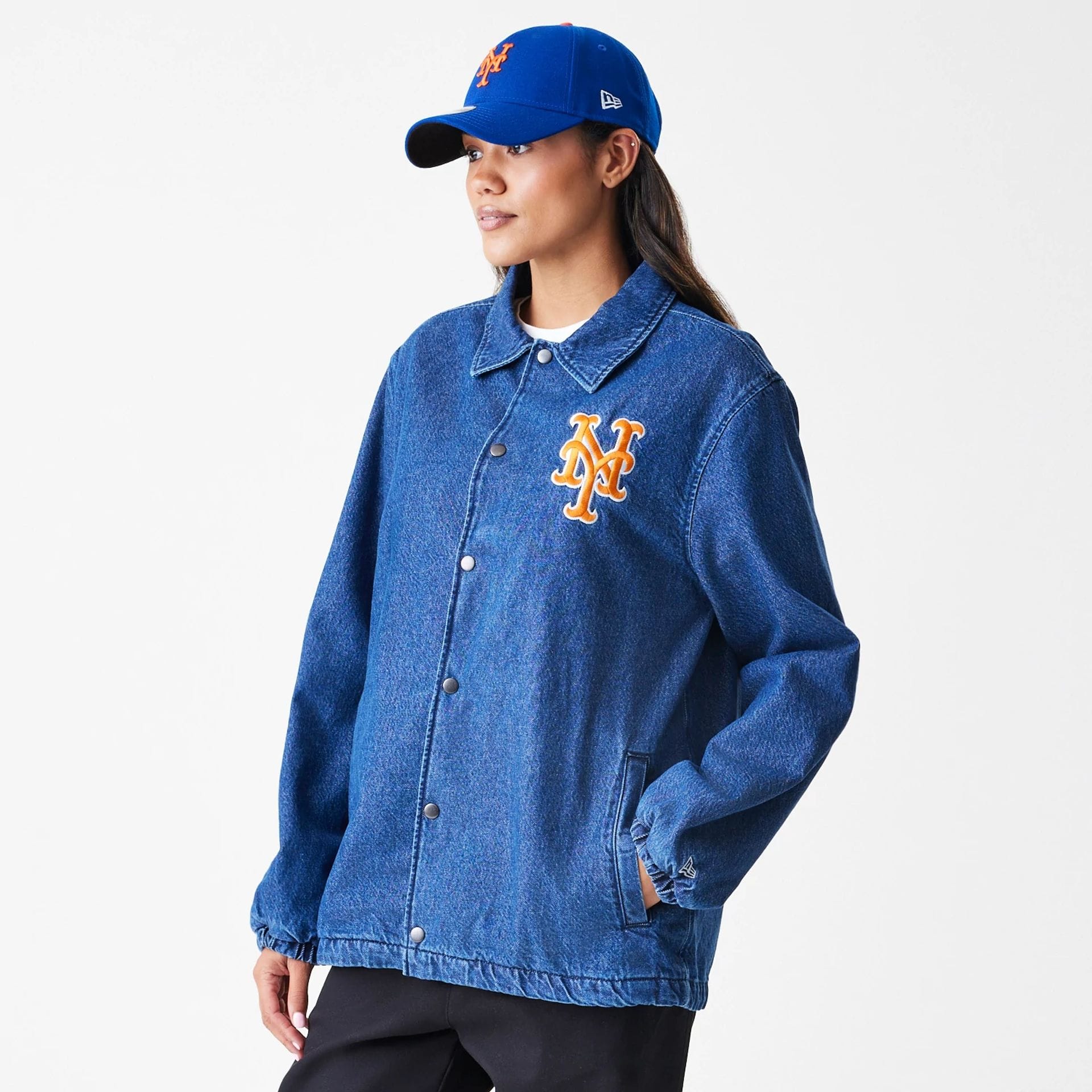 New York Mets MLB Denim Dark Blue Coaches Jacket - Image 4