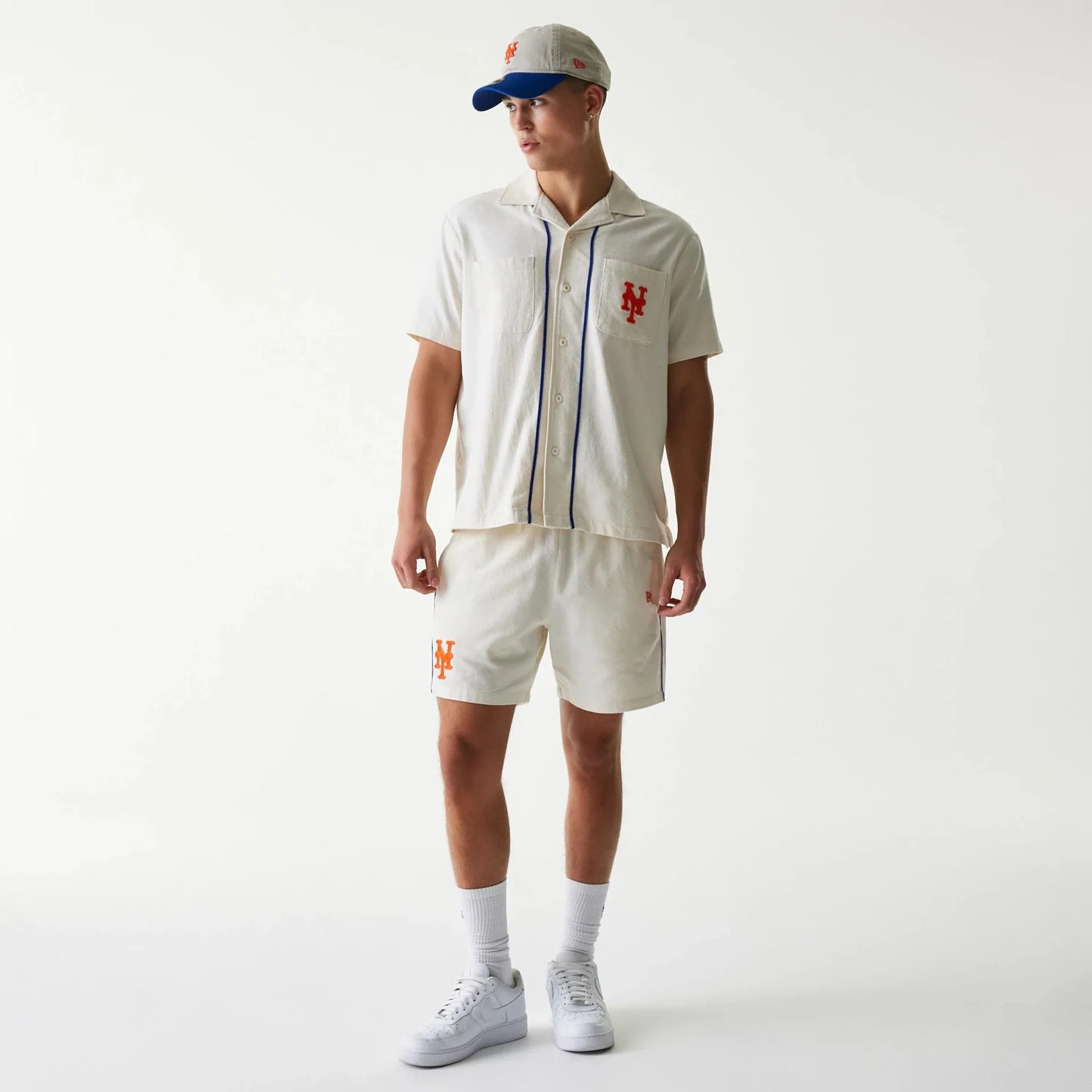 New York Mets MLB Piping Open Cream Short Sleeve Shirt - Image 8