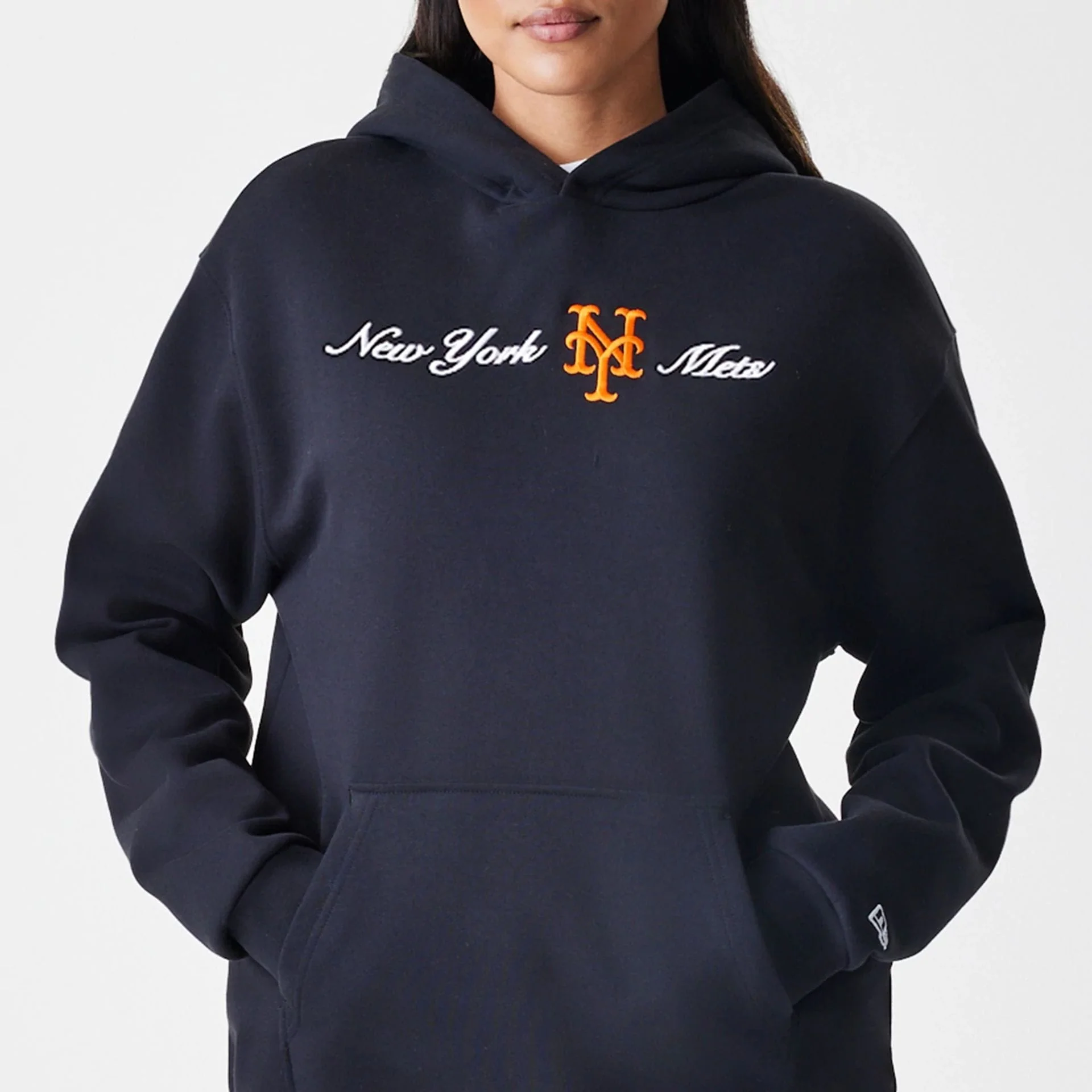 New York Mets MLB Script Black Oversized Pullover Hoodie - Image 6