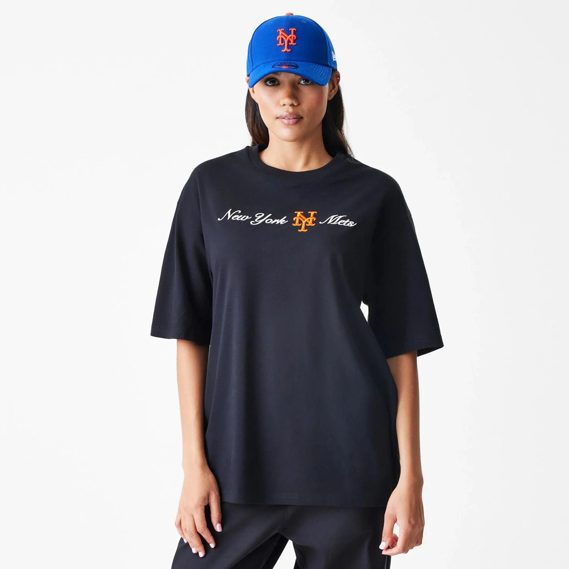 New York Mets MLB Script Black Oversized T-Shirt - Image 4