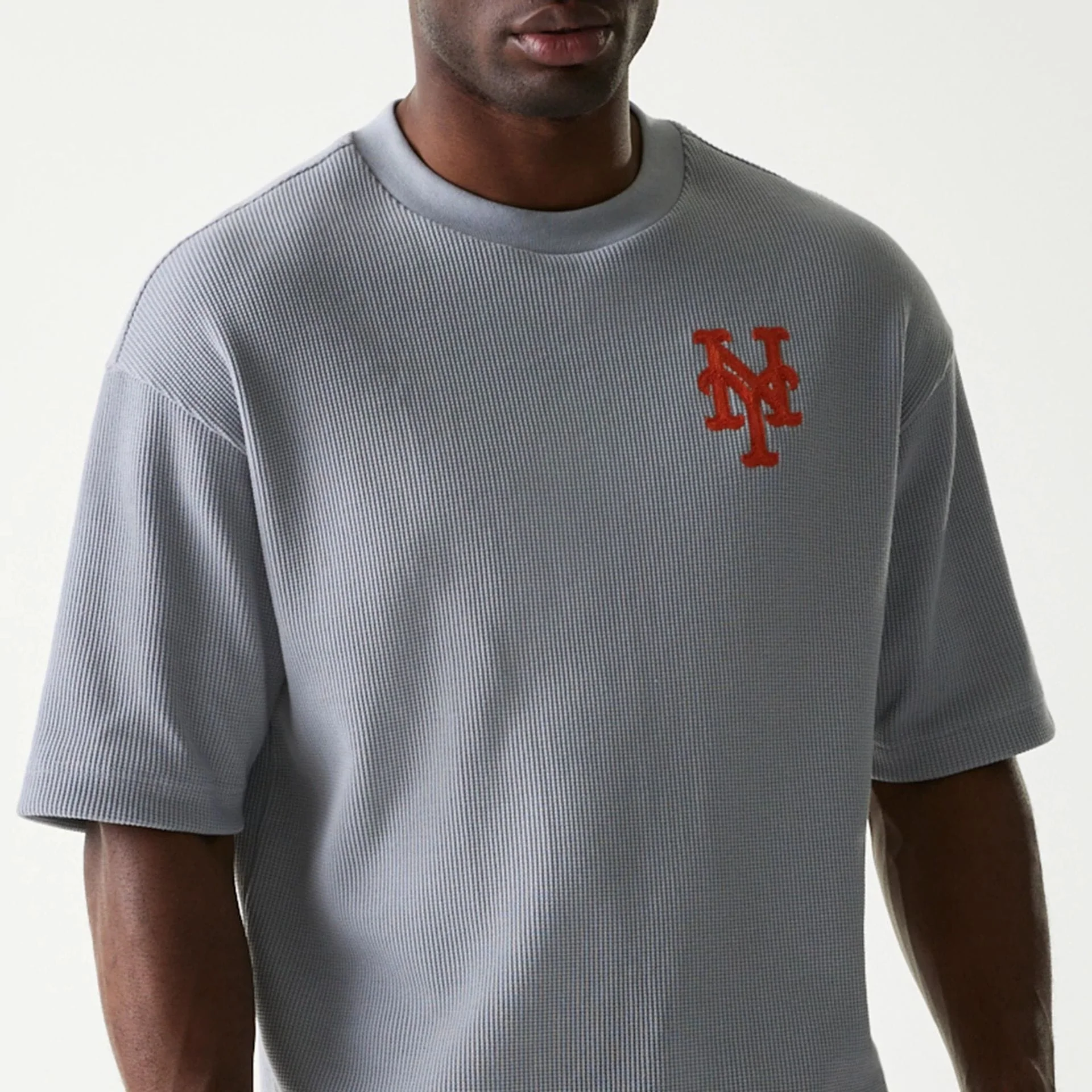 New York Mets MLB Waffle Grey Oversized T-Shirt - Image 3