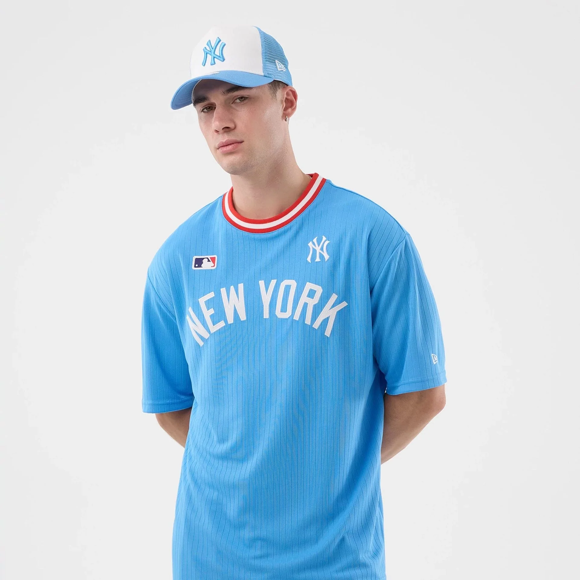 New York Yankees MLB Arch Pastel Blue Oversized T-Shirt - Image 3