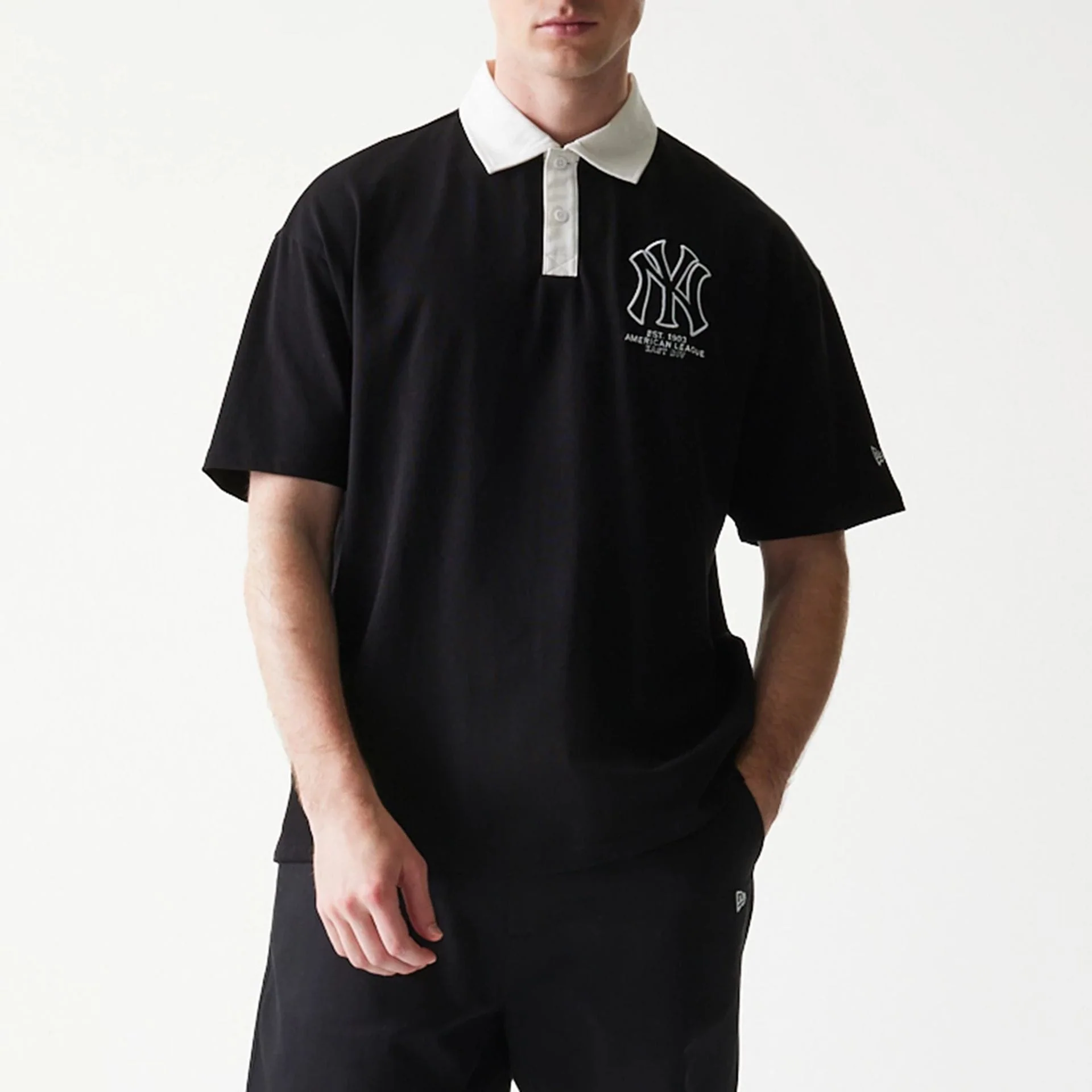 New York Yankees MLB Black Oversized Polo T-Shirt - Image 3