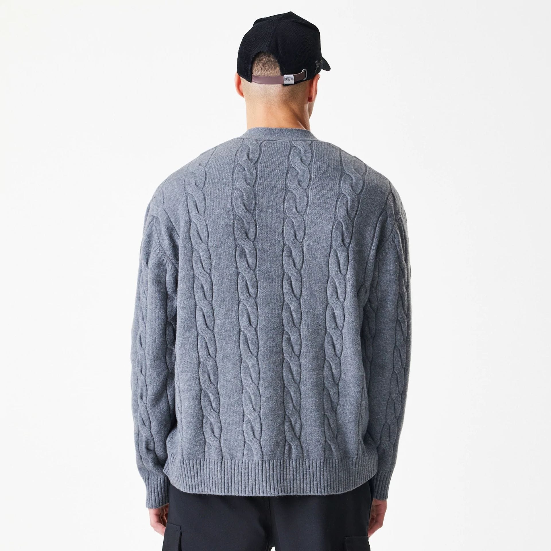 New York Yankees MLB Cable Knit Dark Grey Cardigan - Image 2