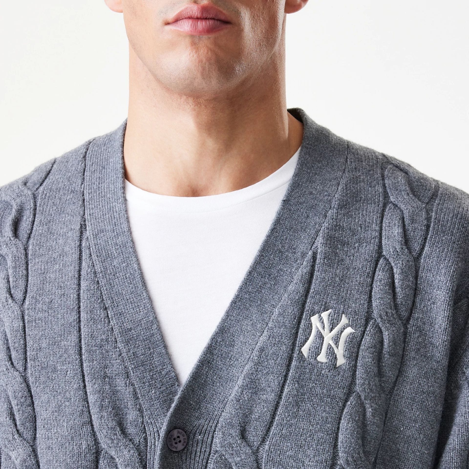 New York Yankees MLB Cable Knit Dark Grey Cardigan - Image 5