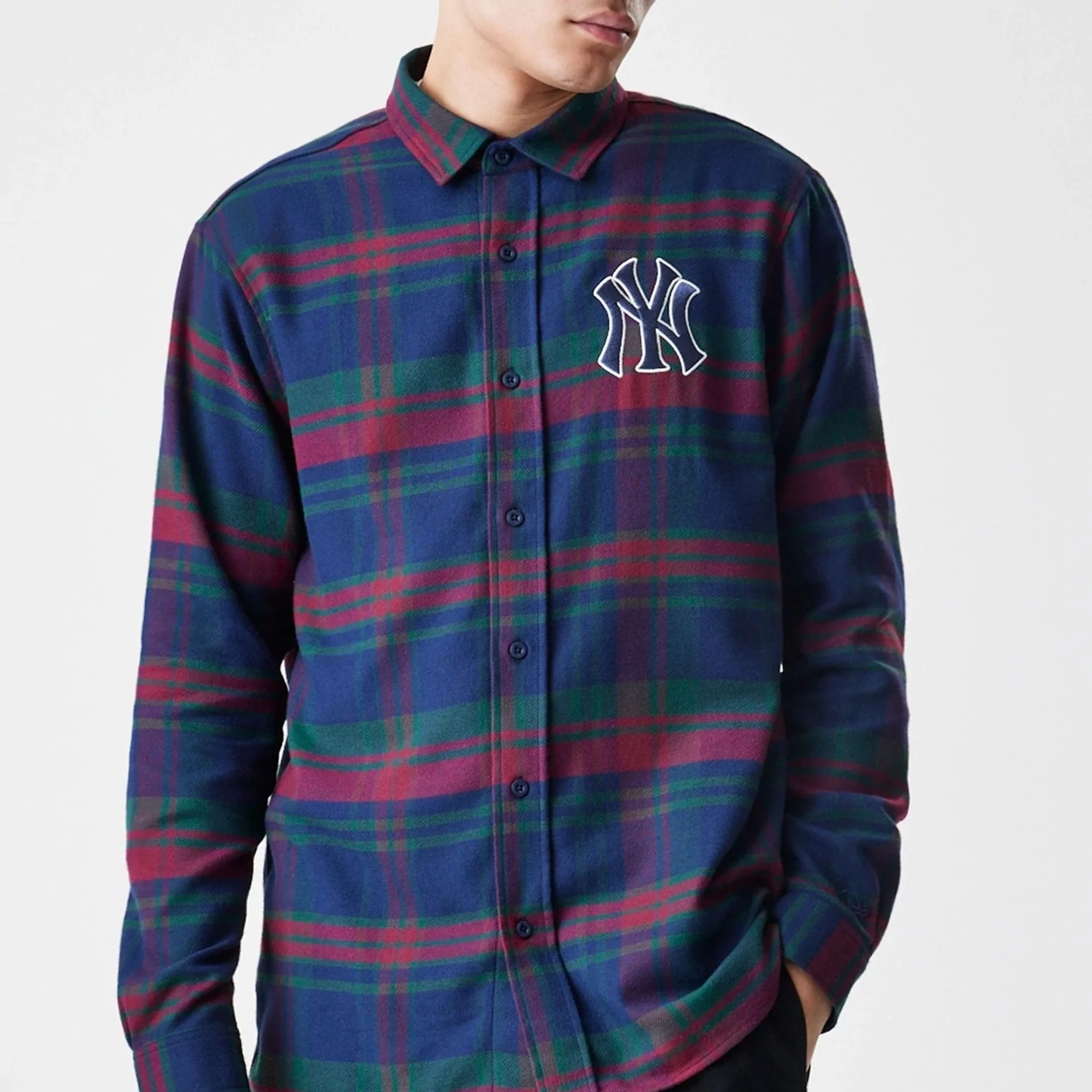 New York Yankees MLB Check Navy Long Sleeve Shirt - Image 3