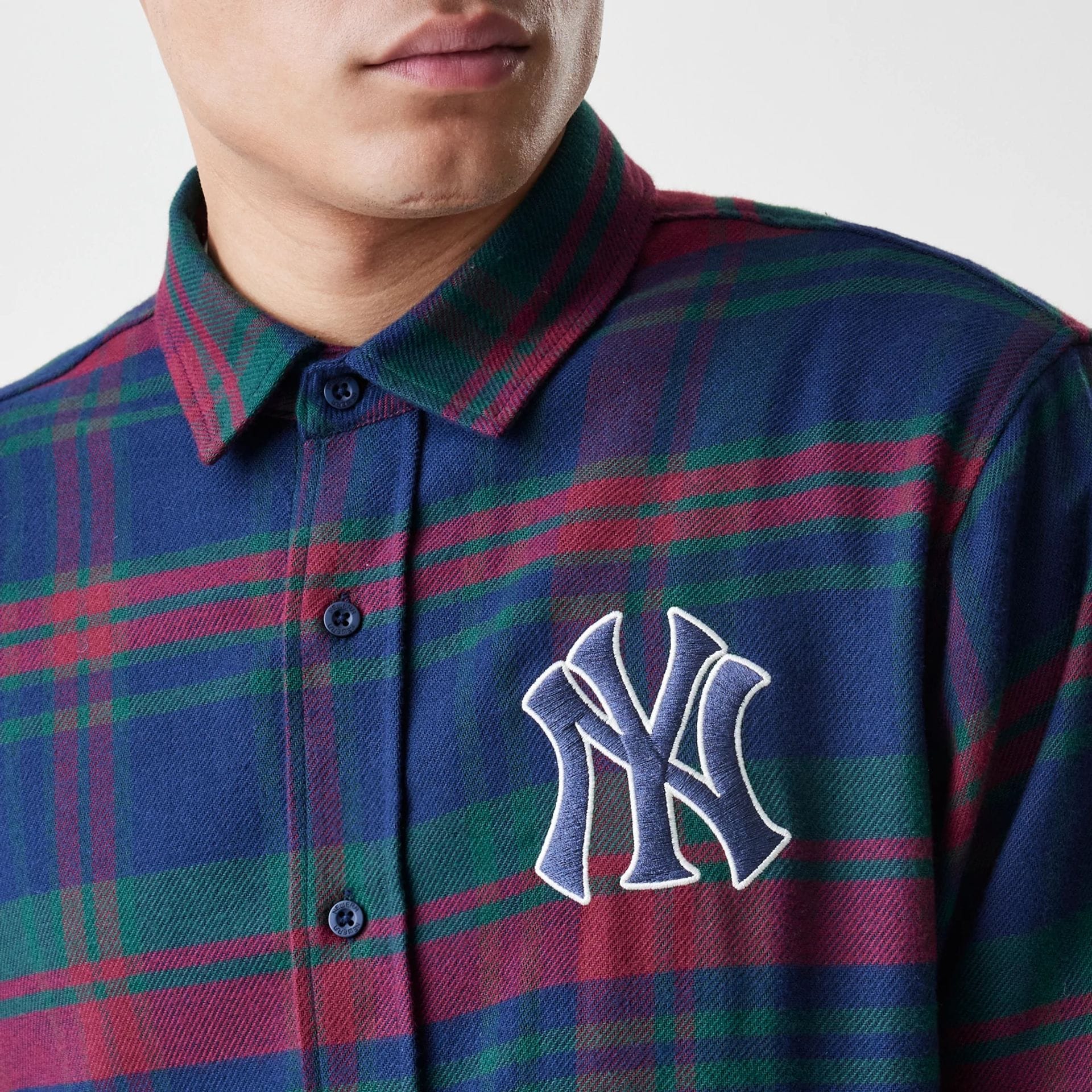 New York Yankees MLB Check Navy Long Sleeve Shirt - Image 6