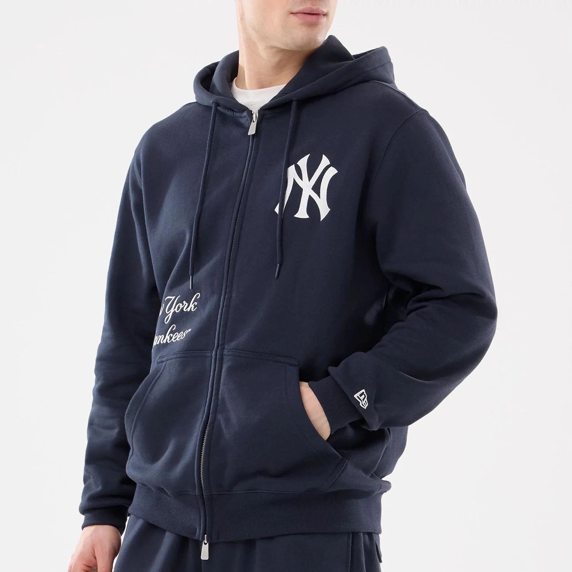 New York Yankees MLB Comfort Navy 2 Way Full Zip Hoodie - Image 3