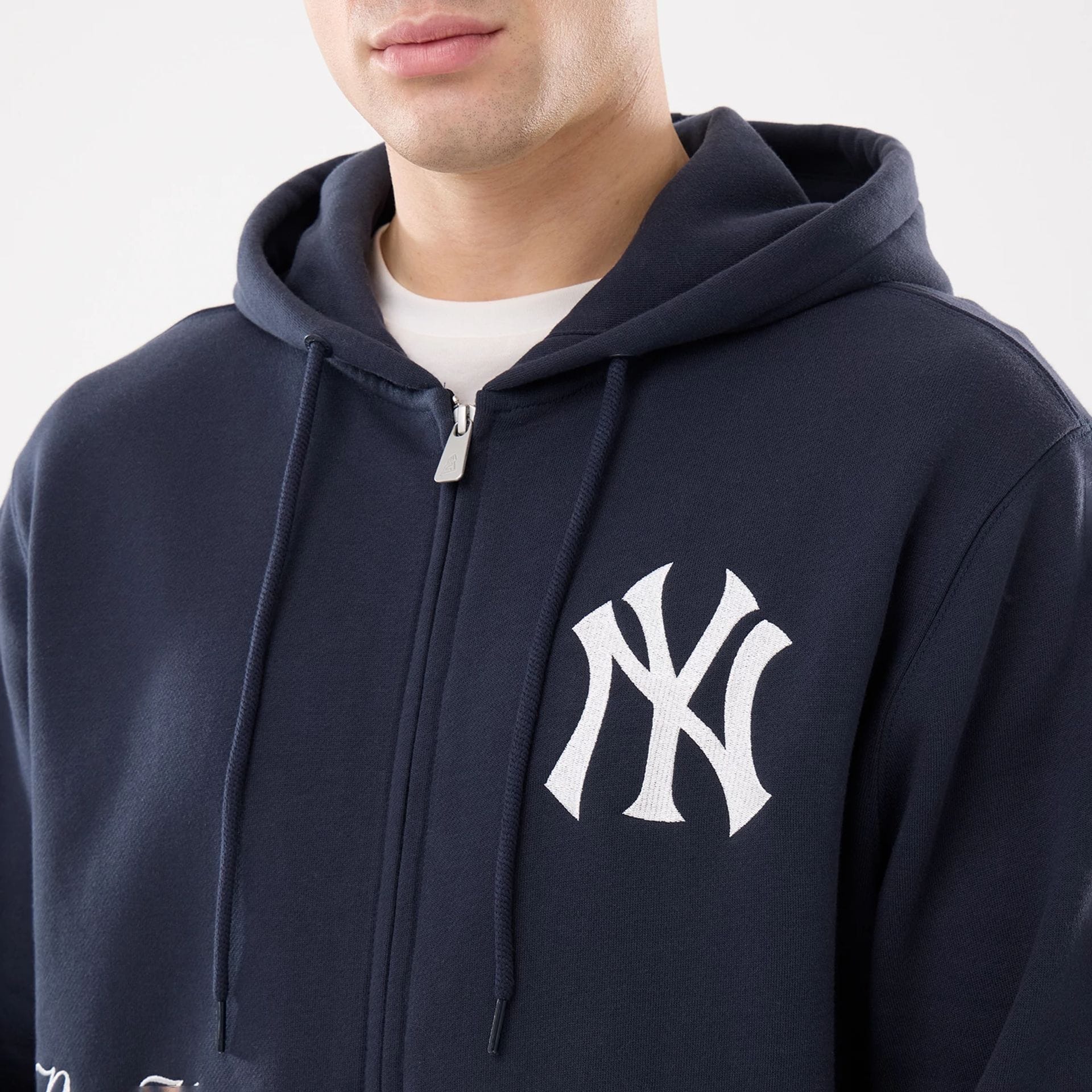 New York Yankees MLB Comfort Navy 2 Way Full Zip Hoodie - Image 4