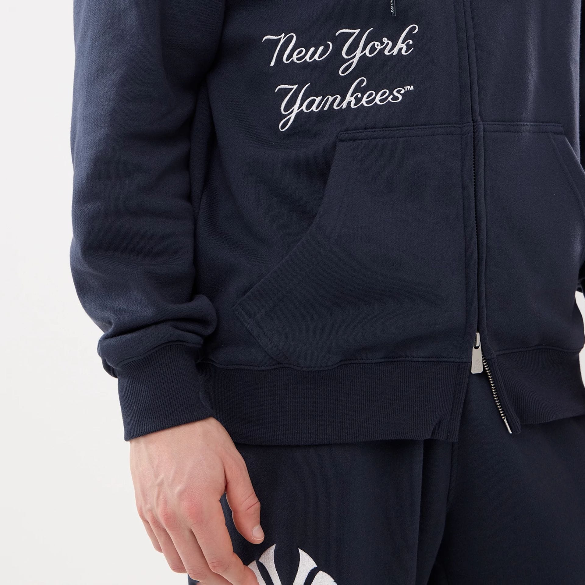 New York Yankees MLB Comfort Navy 2 Way Full Zip Hoodie - Image 6