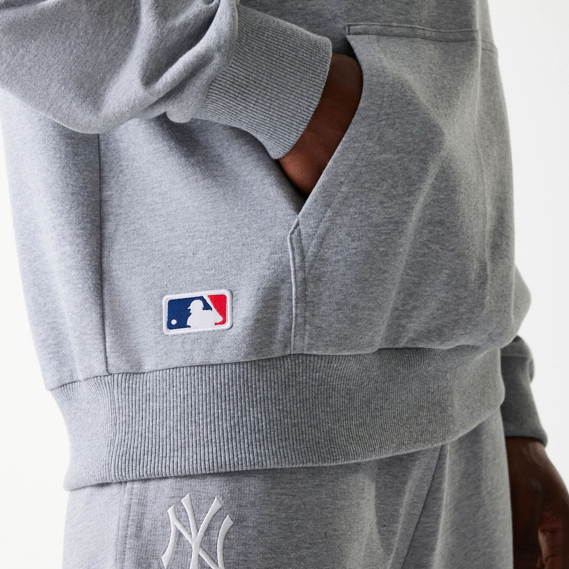 New York Yankees MLB League Essential Midi French Terry Grey Oversized Pullover Hoodie - Image 6