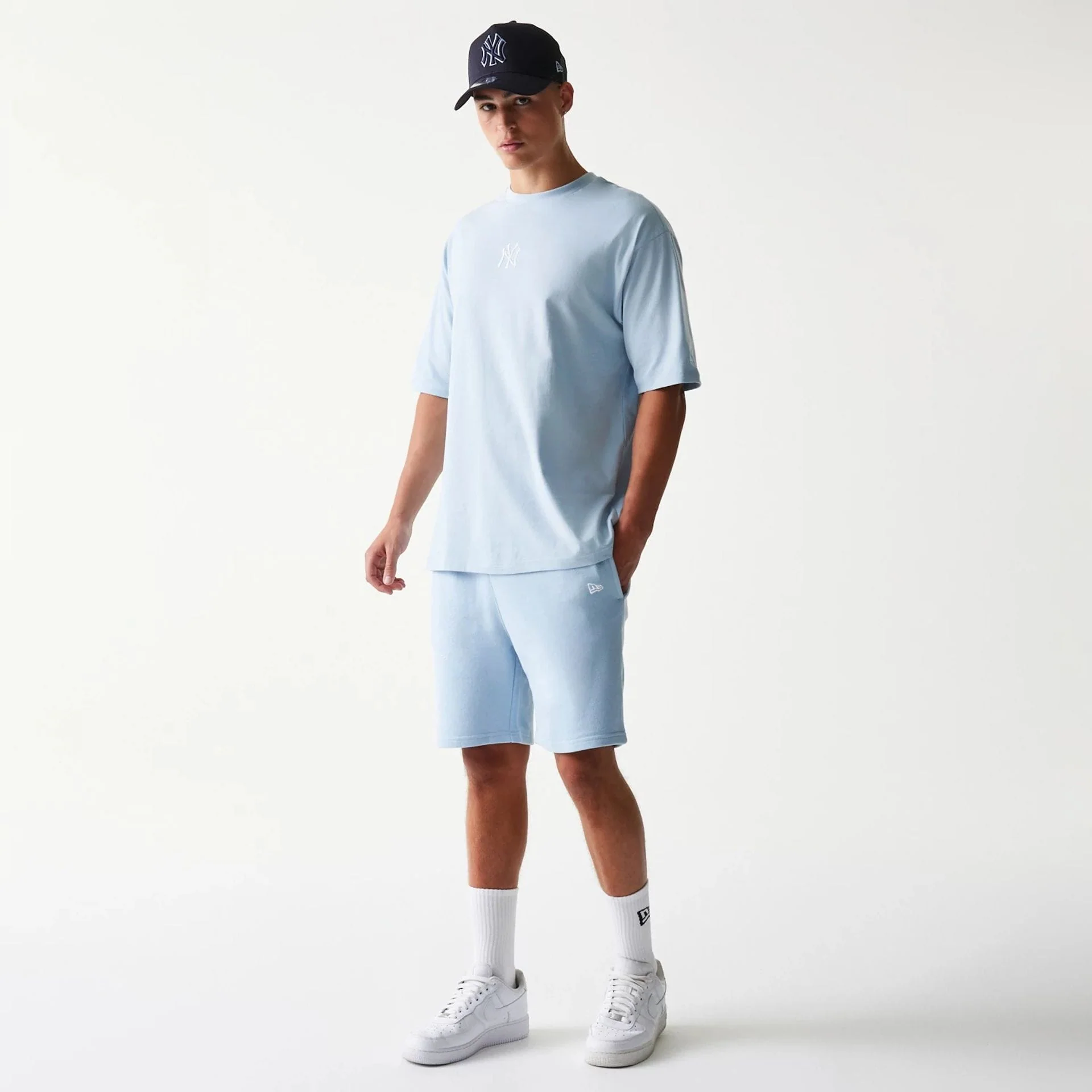 New York Yankees MLB League Essential Midi Pastel Blue Shorts - Image 8