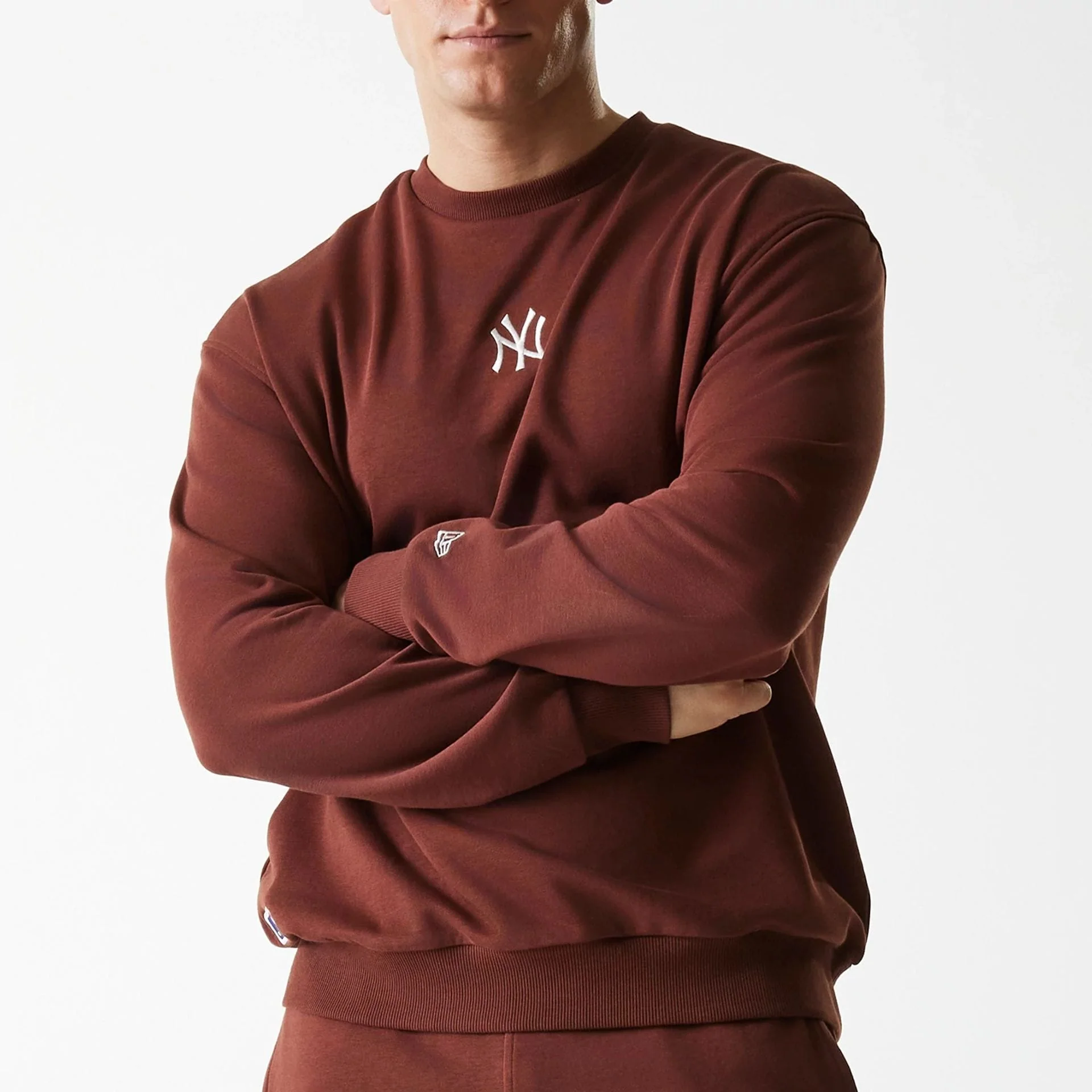 New York Yankees MLB Midi League Essential Brown Oversized Crew Neck Sweater - Image 3