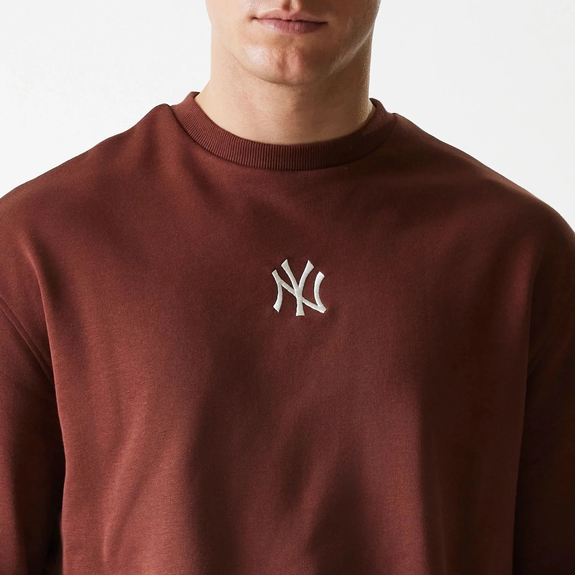 New York Yankees MLB Midi League Essential Brown Oversized Crew Neck Sweater - Image 4