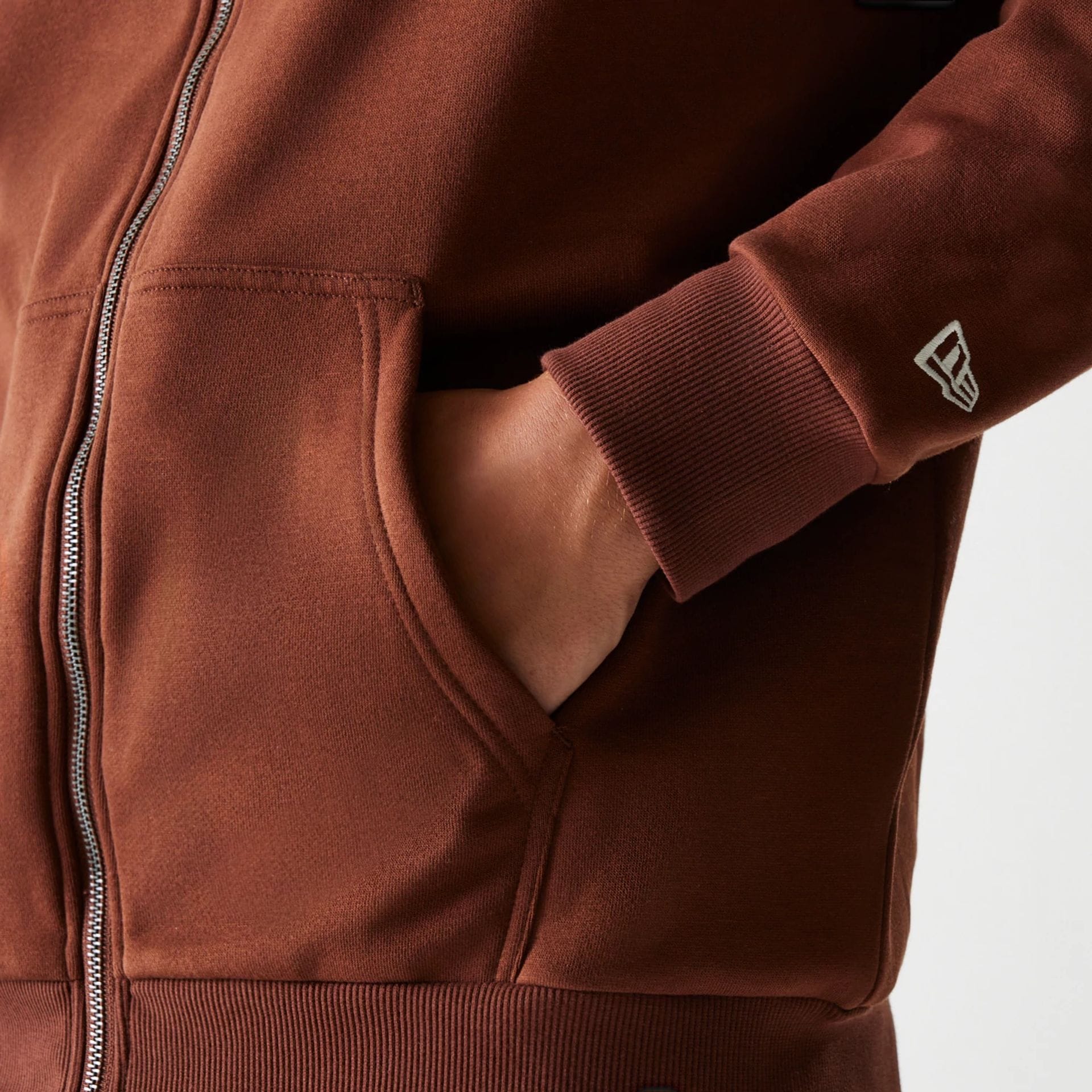 New York Yankees MLB Midi League Essential Brushed Fleece Brown Oversized Full Zip Hoodie - Image 5