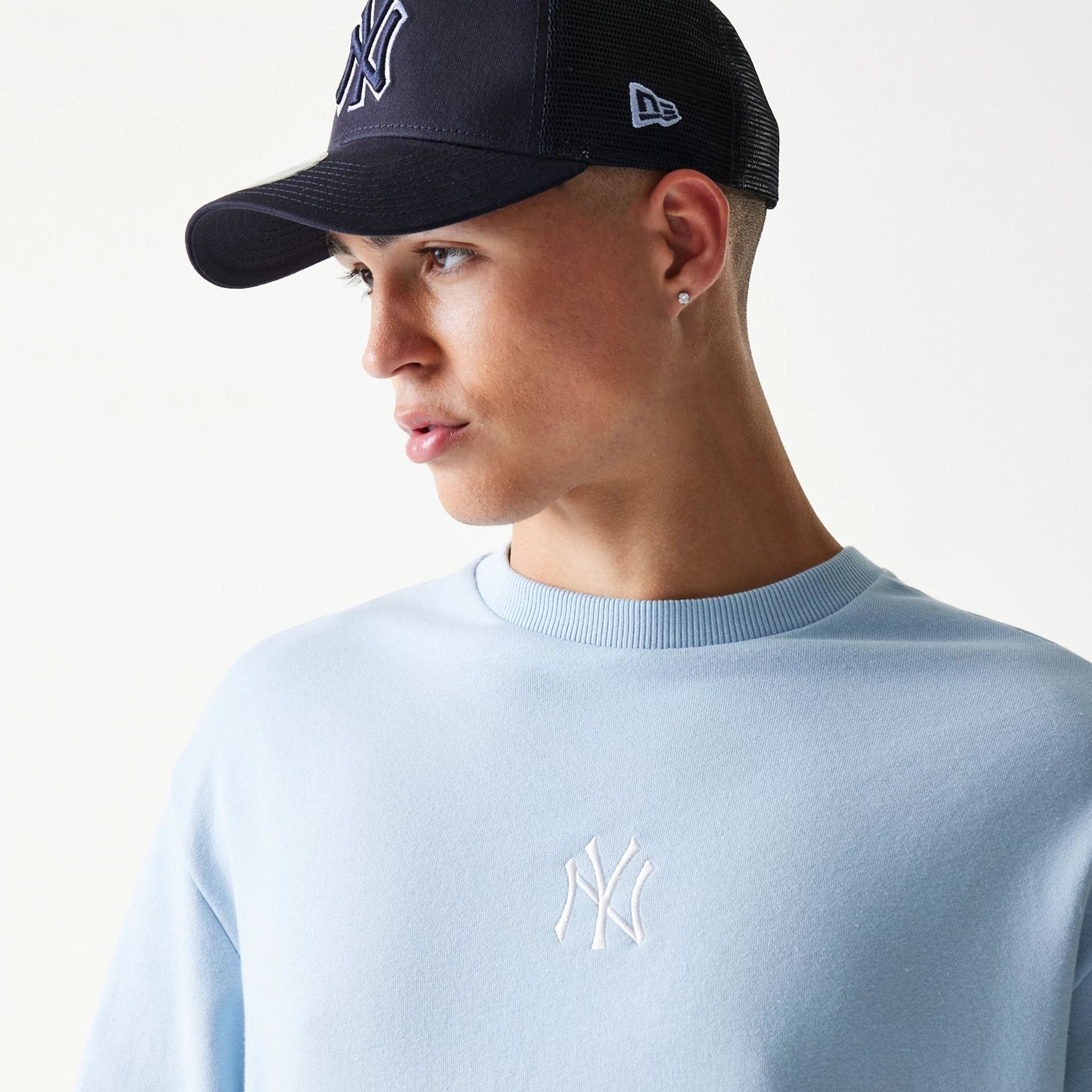 New York Yankees MLB Midi Pastel Blue Oversized Crew Neck Sweater - Image 3