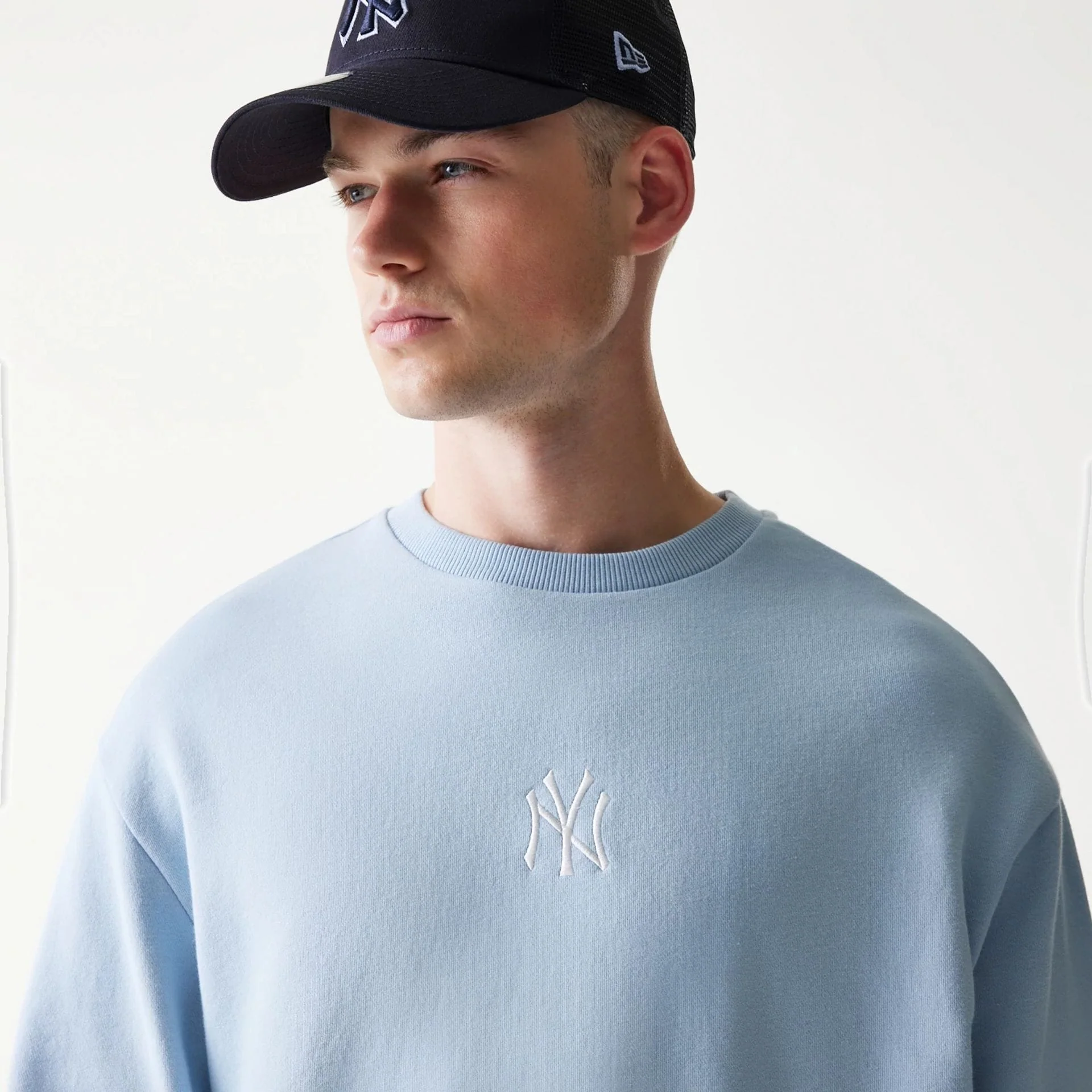 New York Yankees MLB Midi Pastel Blue Oversized Crew Neck Sweater - Image 3