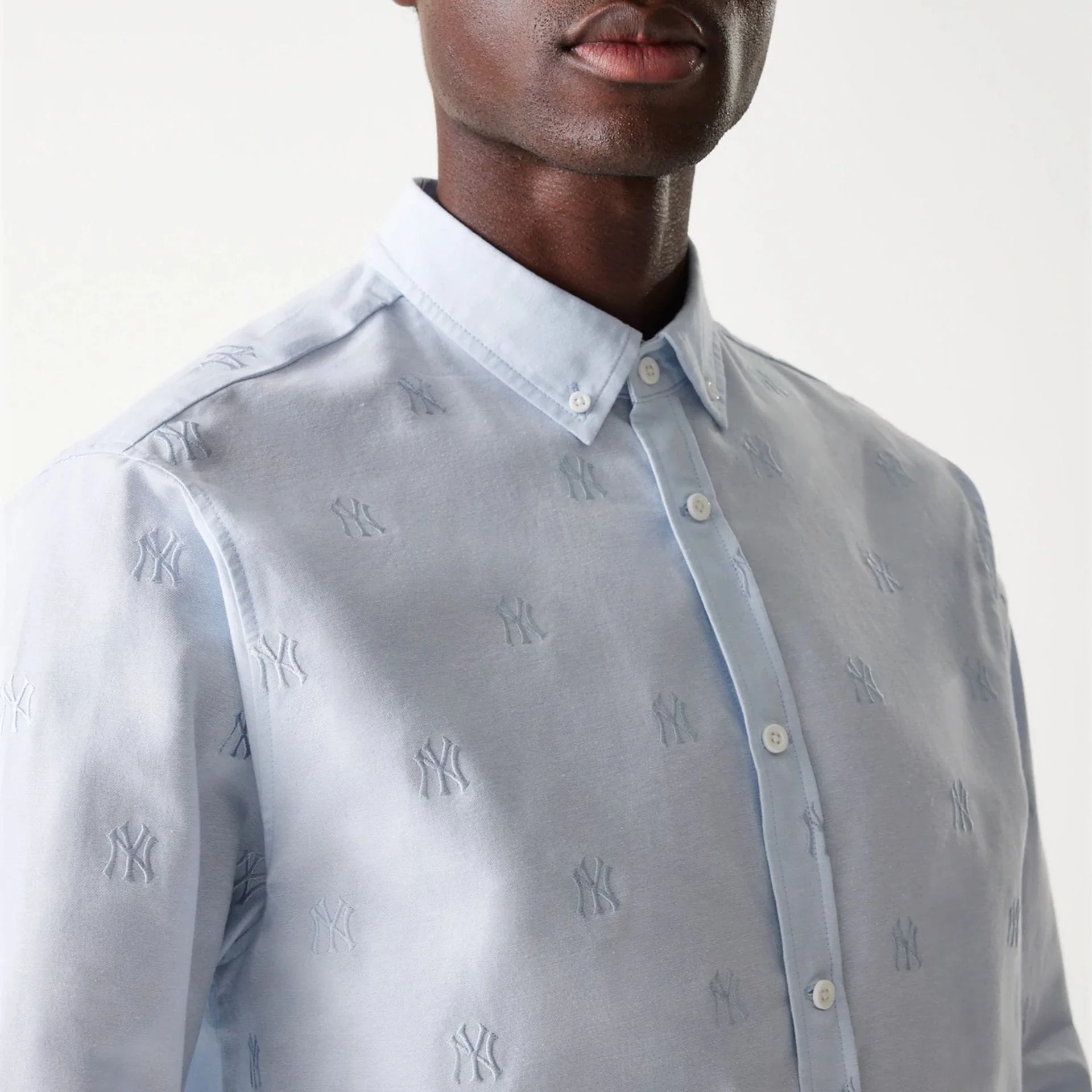 New York Yankees MLB Monogram Pastel Blue Long Sleeve Shirt - Image 3