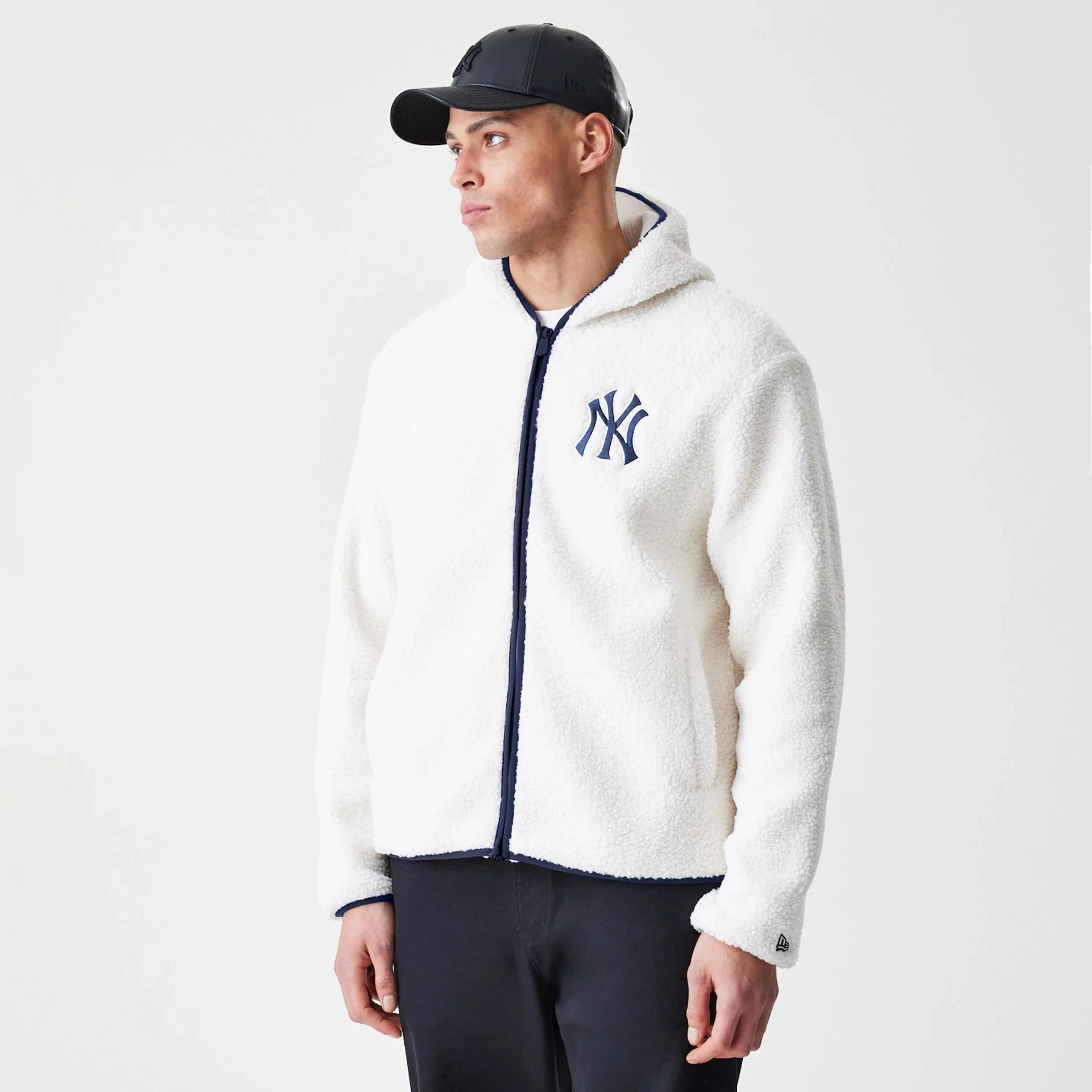 New York Yankees MLB Open White Hooded Sherpa Jacket - Image 3