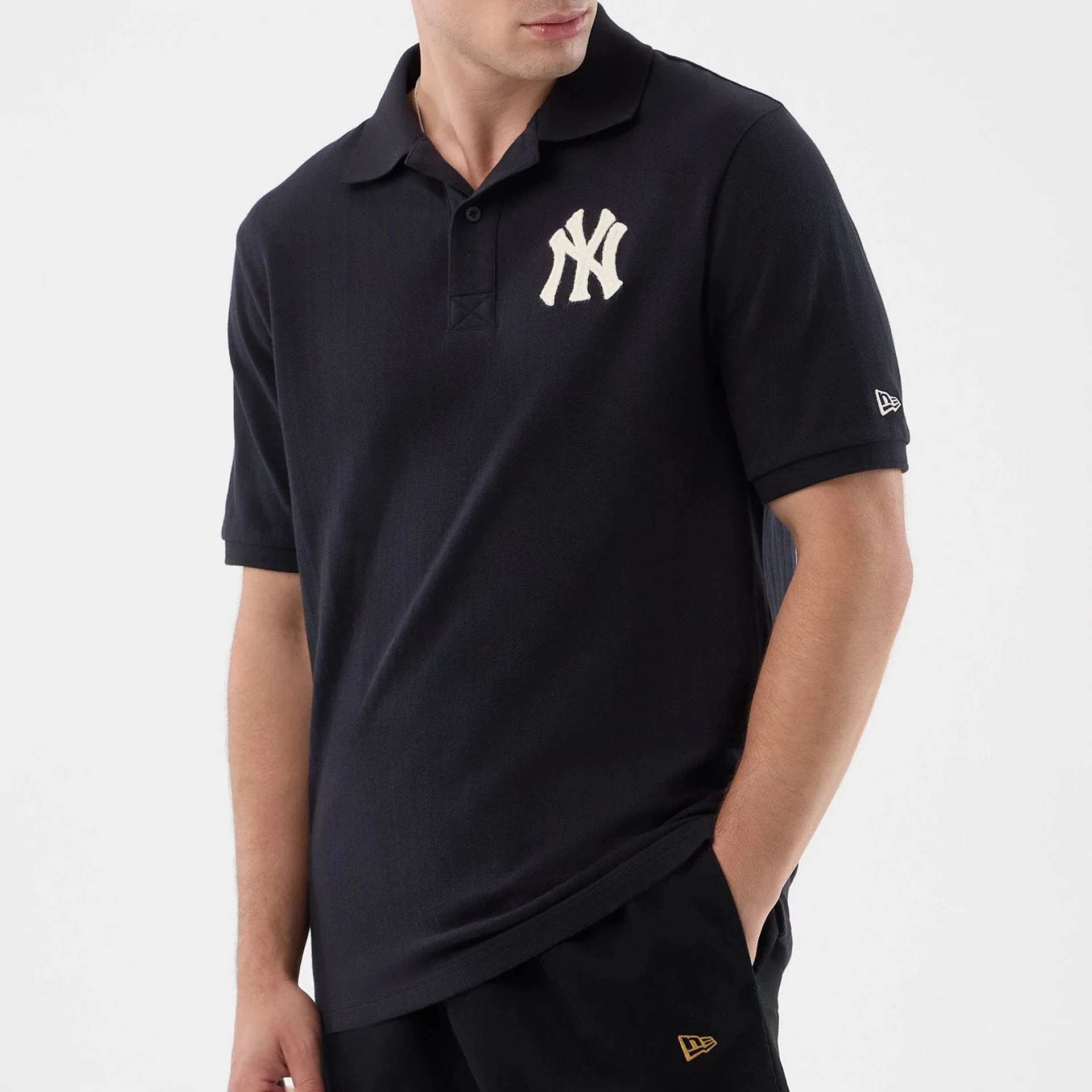 New York Yankees MLB Rib Navy Polo T-Shirt - Image 6
