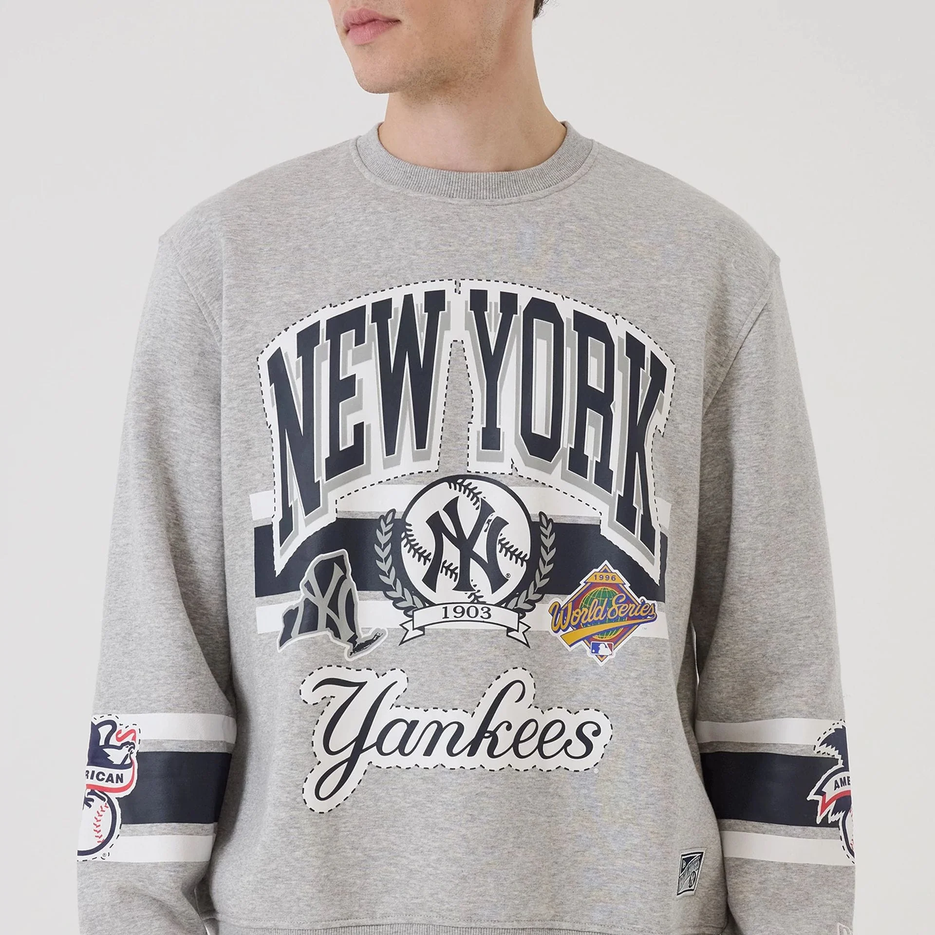 New York Yankees MLB Sport Classic Grey Crew Neck Sweater - Image 3