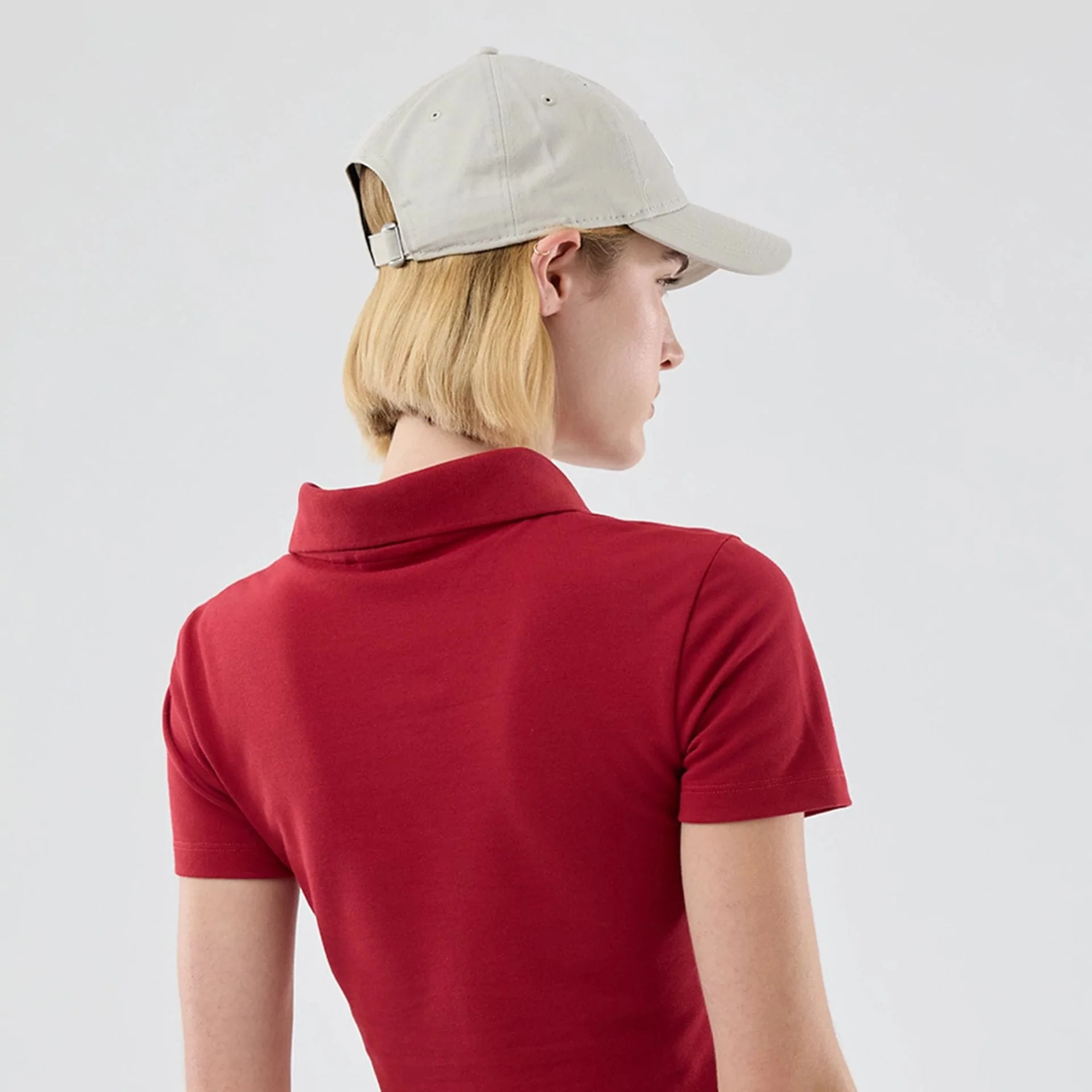 New York Yankees Womens MLB Dark Red Cropped Slim Polo T-shirt - Image 7