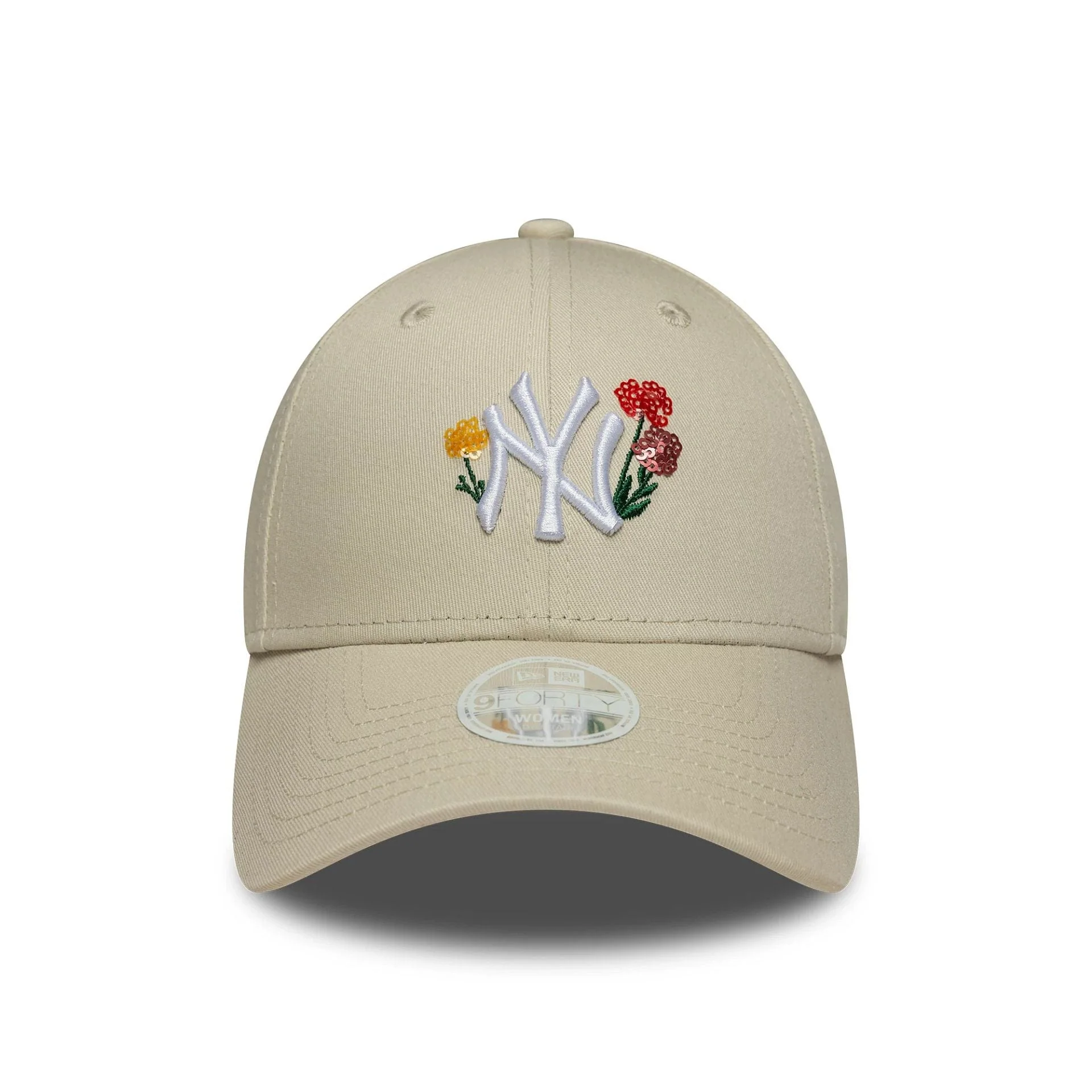 New York Yankees Womens MLB Floral Light Beige 9FORTY Cap - Image 2