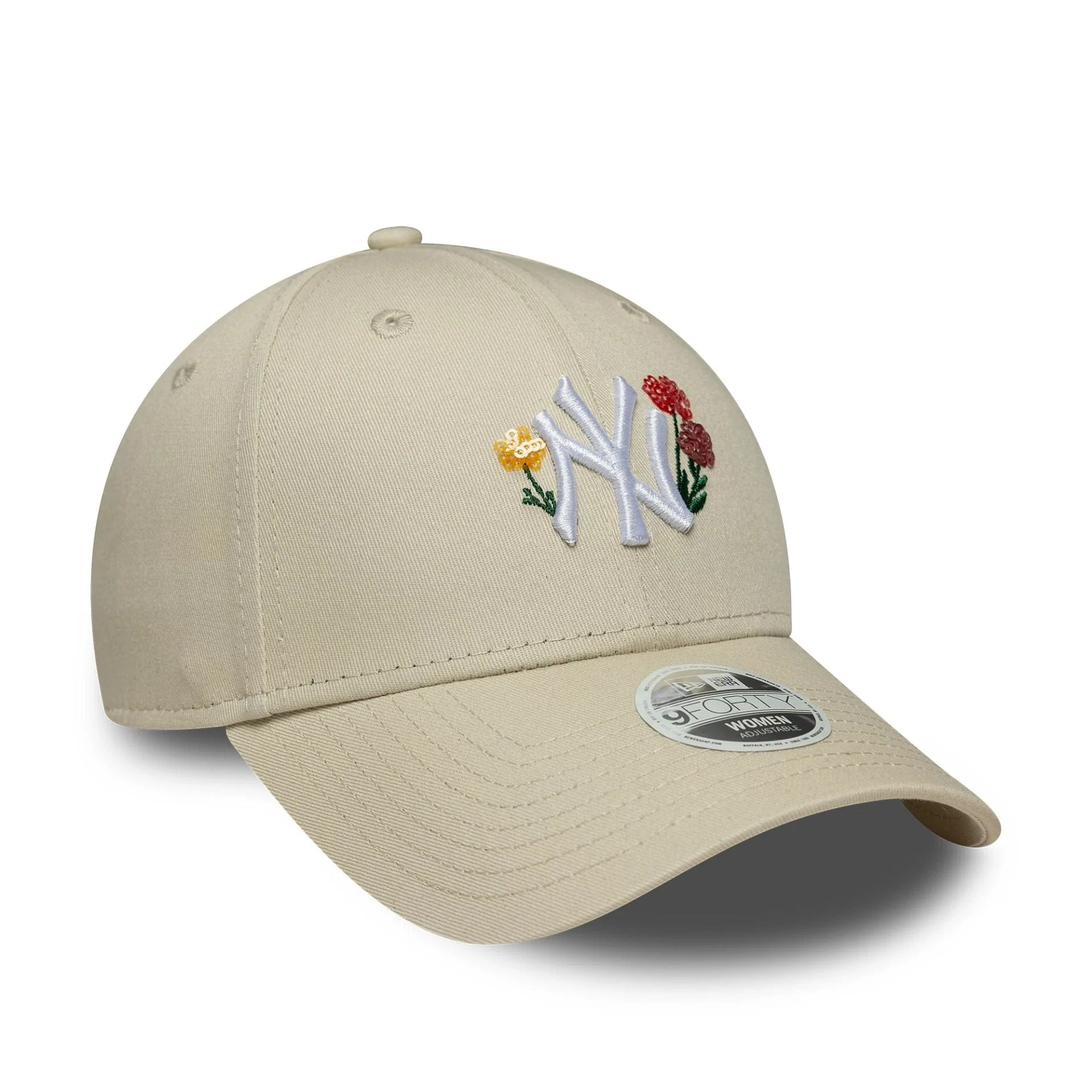 New York Yankees Womens MLB Floral Light Beige 9FORTY Cap - Image 3