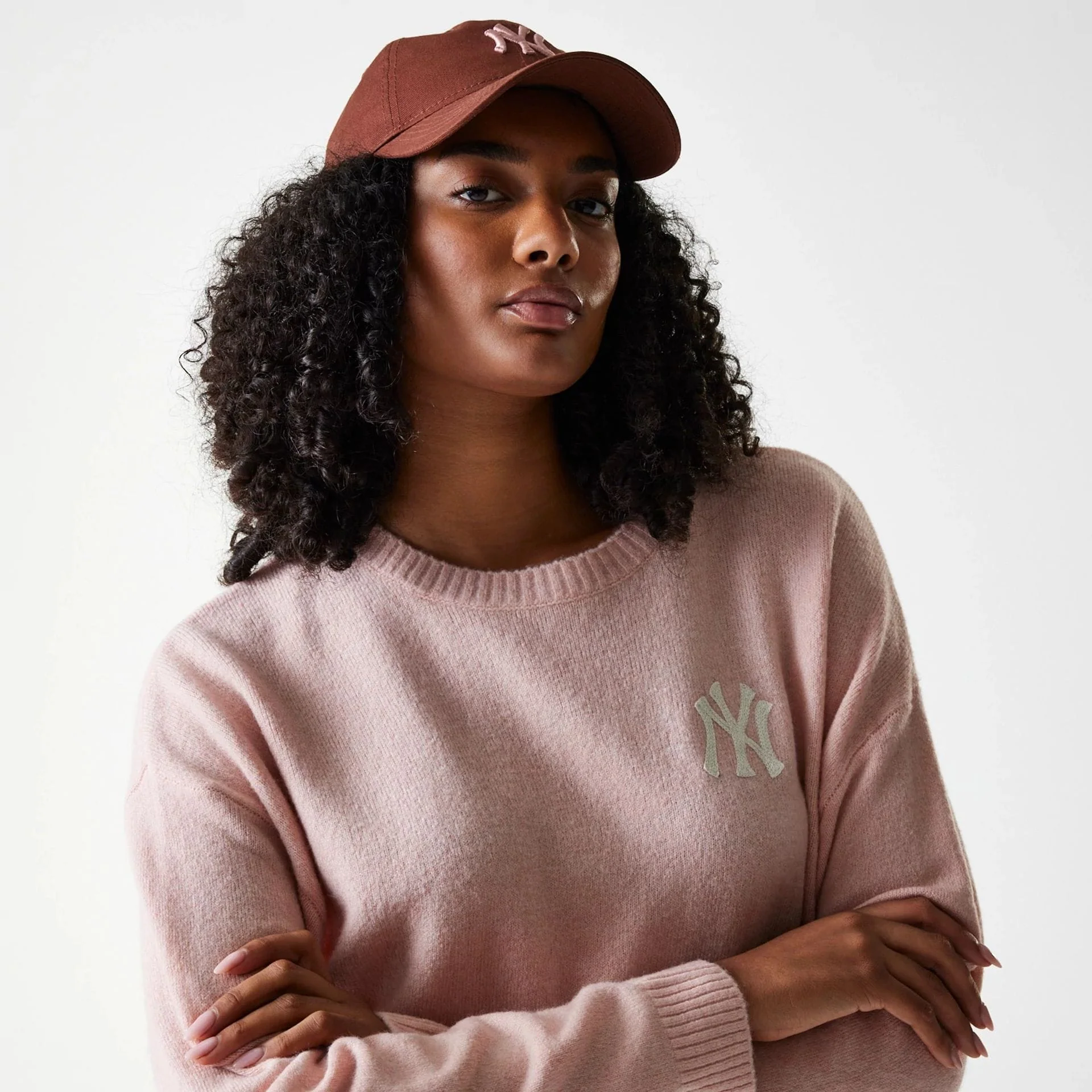 New York Yankees Womens MLB Knit Pastel Pink Crew Neck Sweater - Image 4