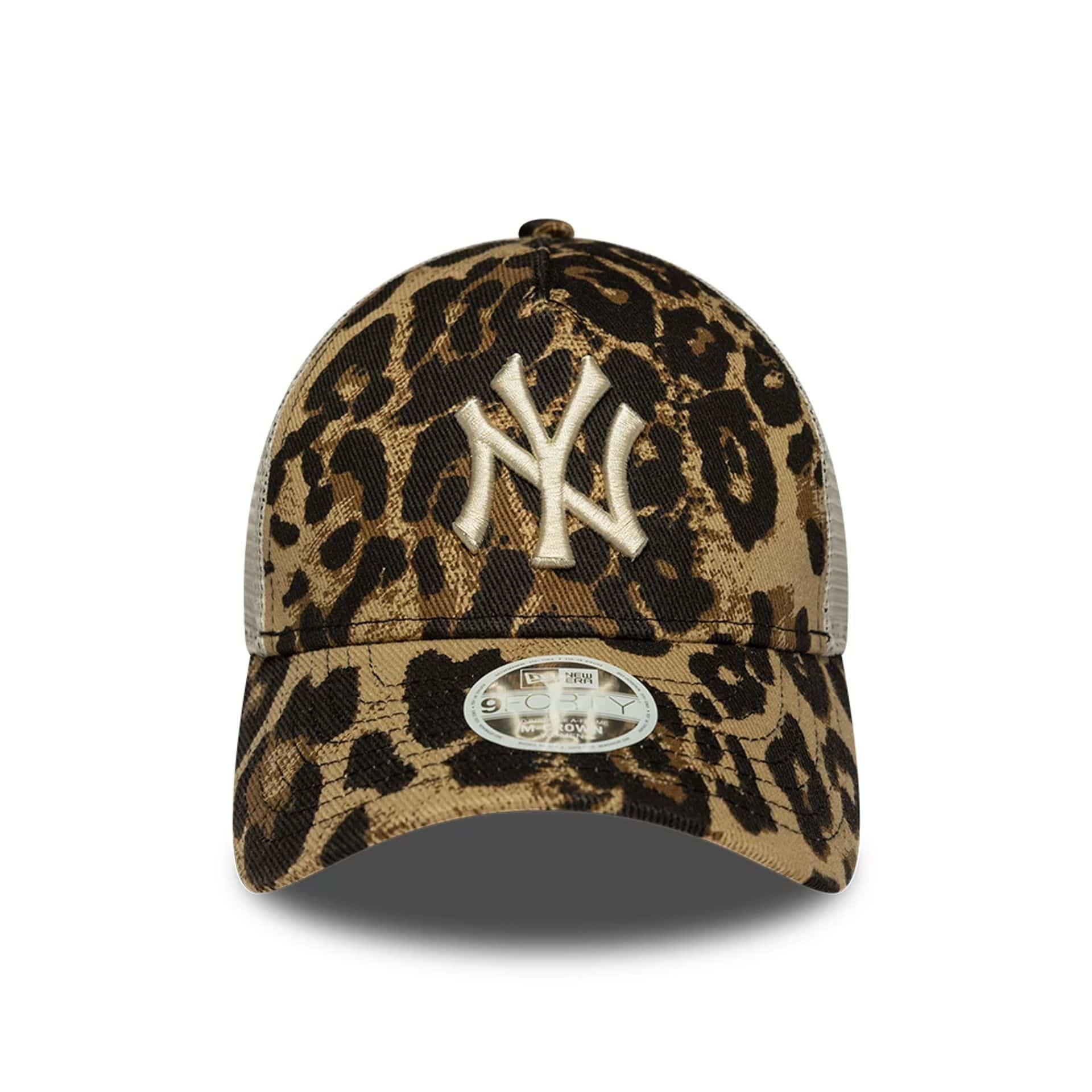 New York Yankees Womens MLB Leopard Dark Brown 9FORTY M-Crown A-Frame Trucker Adjustable Cap - Image 2