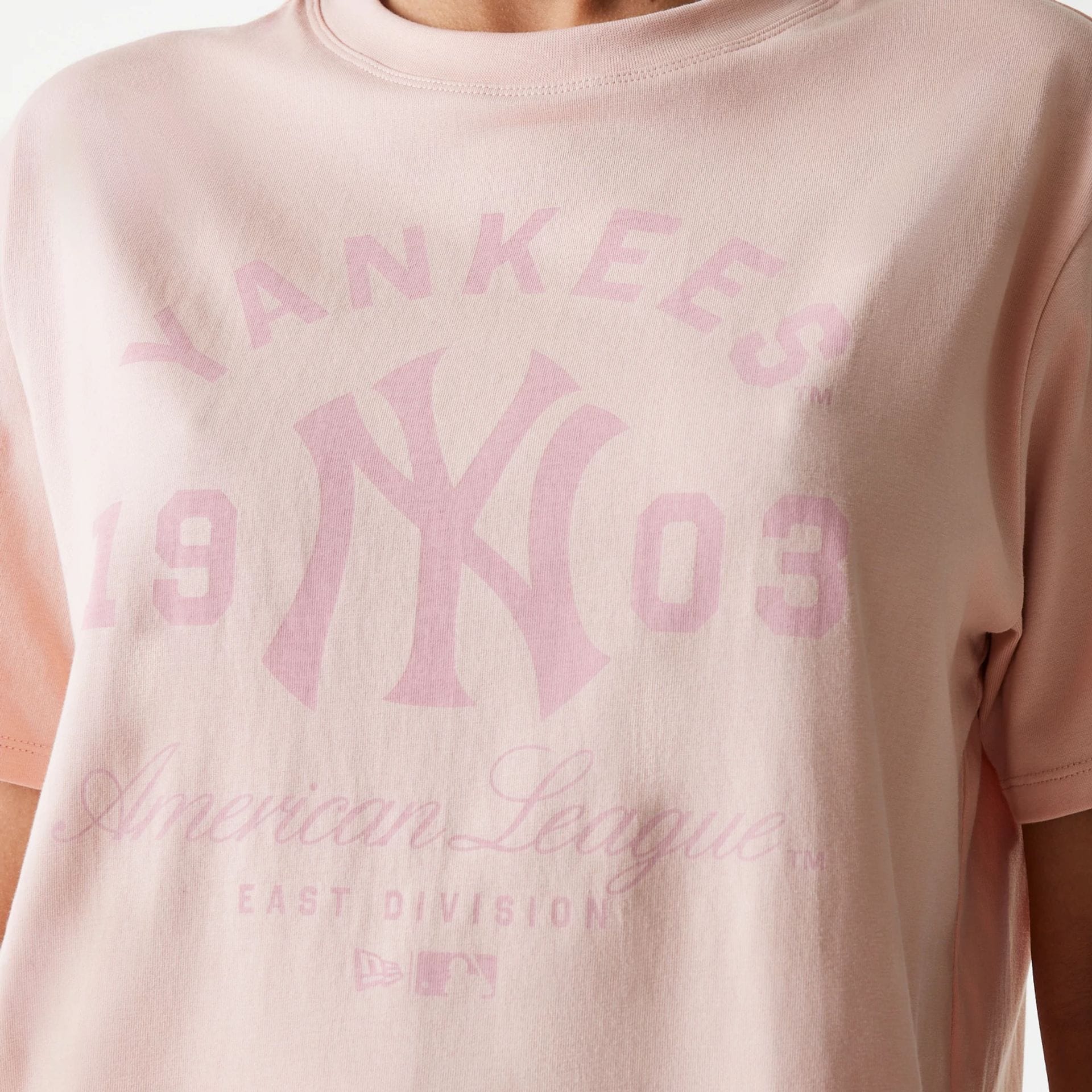 New York Yankees Womens MLB Tonal Graphic Pastel Pink Oversized T-Shirt - Image 7