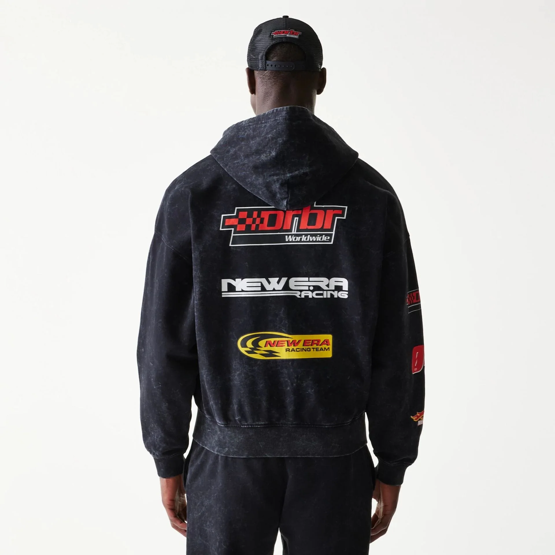 Red Bull Racing Graphic Black Dropped Shoulder Full Zip Hoodie - Image 2