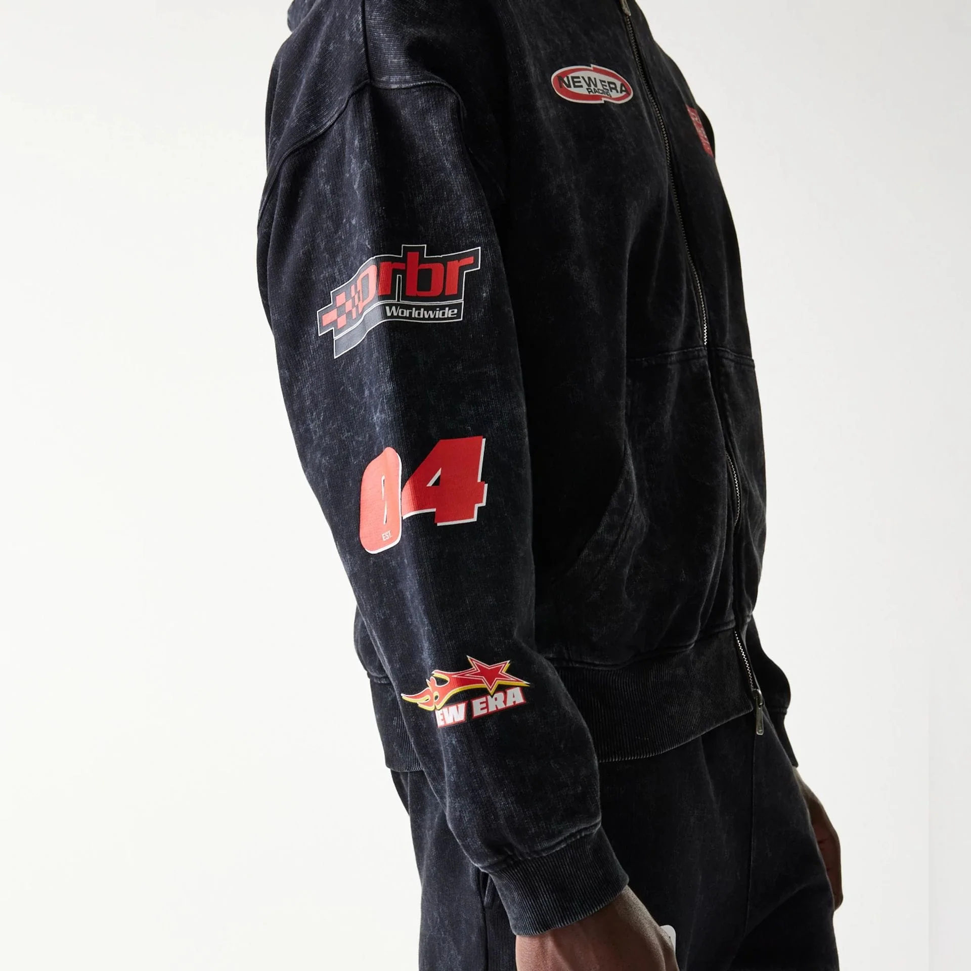 Red Bull Racing Graphic Black Dropped Shoulder Full Zip Hoodie - Image 3