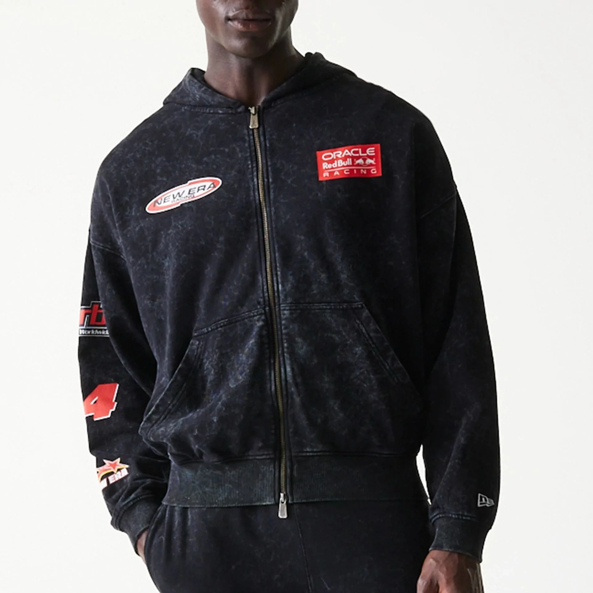 Red Bull Racing Graphic Black Dropped Shoulder Full Zip Hoodie - Image 6