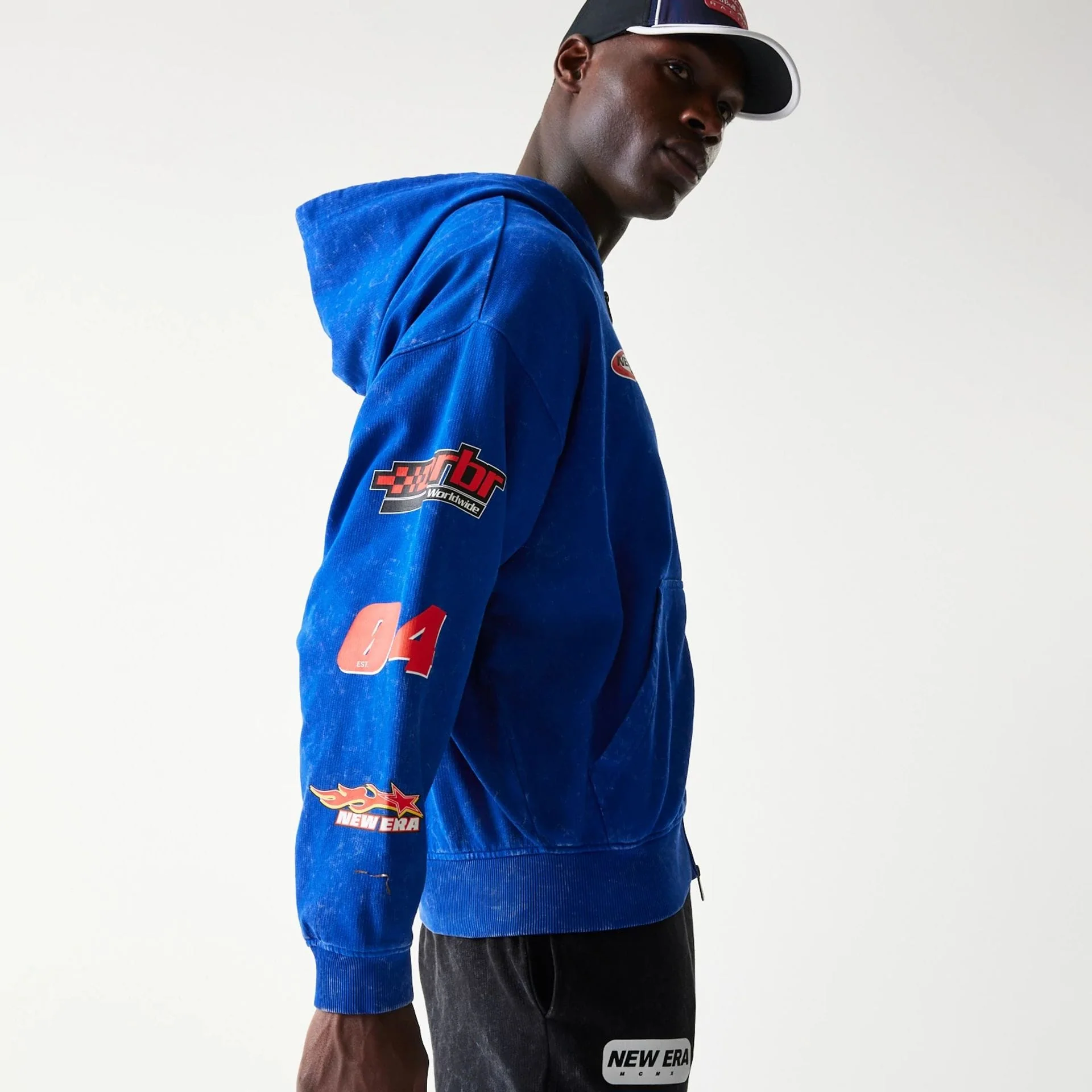 Red Bull Racing Graphic Blue Dropped Shoulder Full Zip Hoodie - Image 6