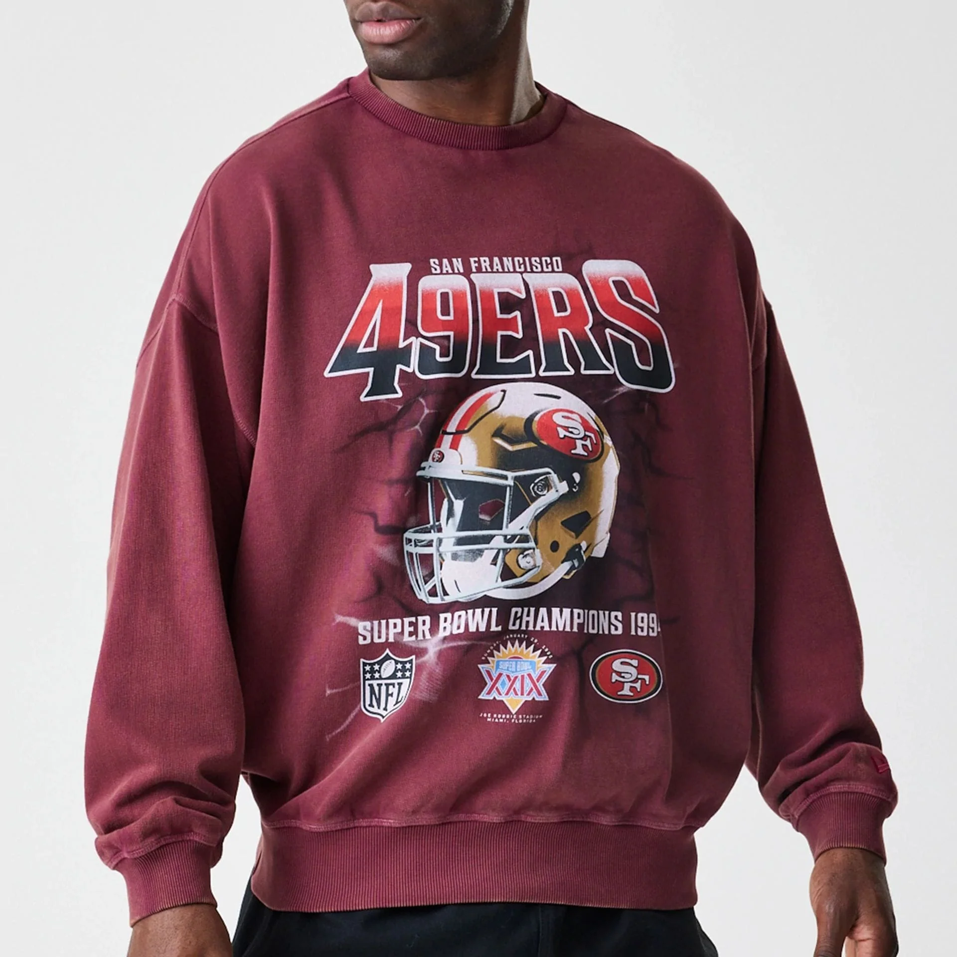 San Francisco 49ers NFL Washed Boxy Dark Red Oversized Crew Neck Sweater - Image 3