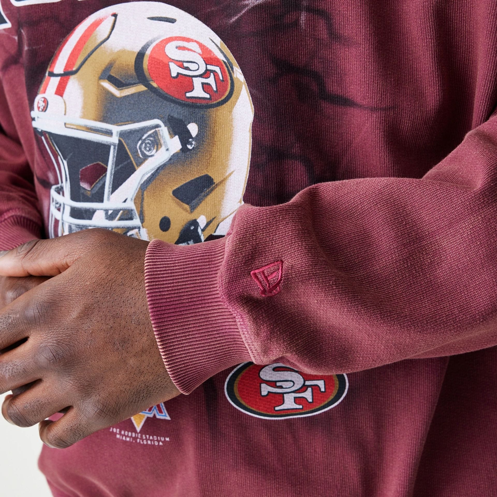 San Francisco 49ers NFL Washed Boxy Dark Red Oversized Crew Neck Sweater - Image 5