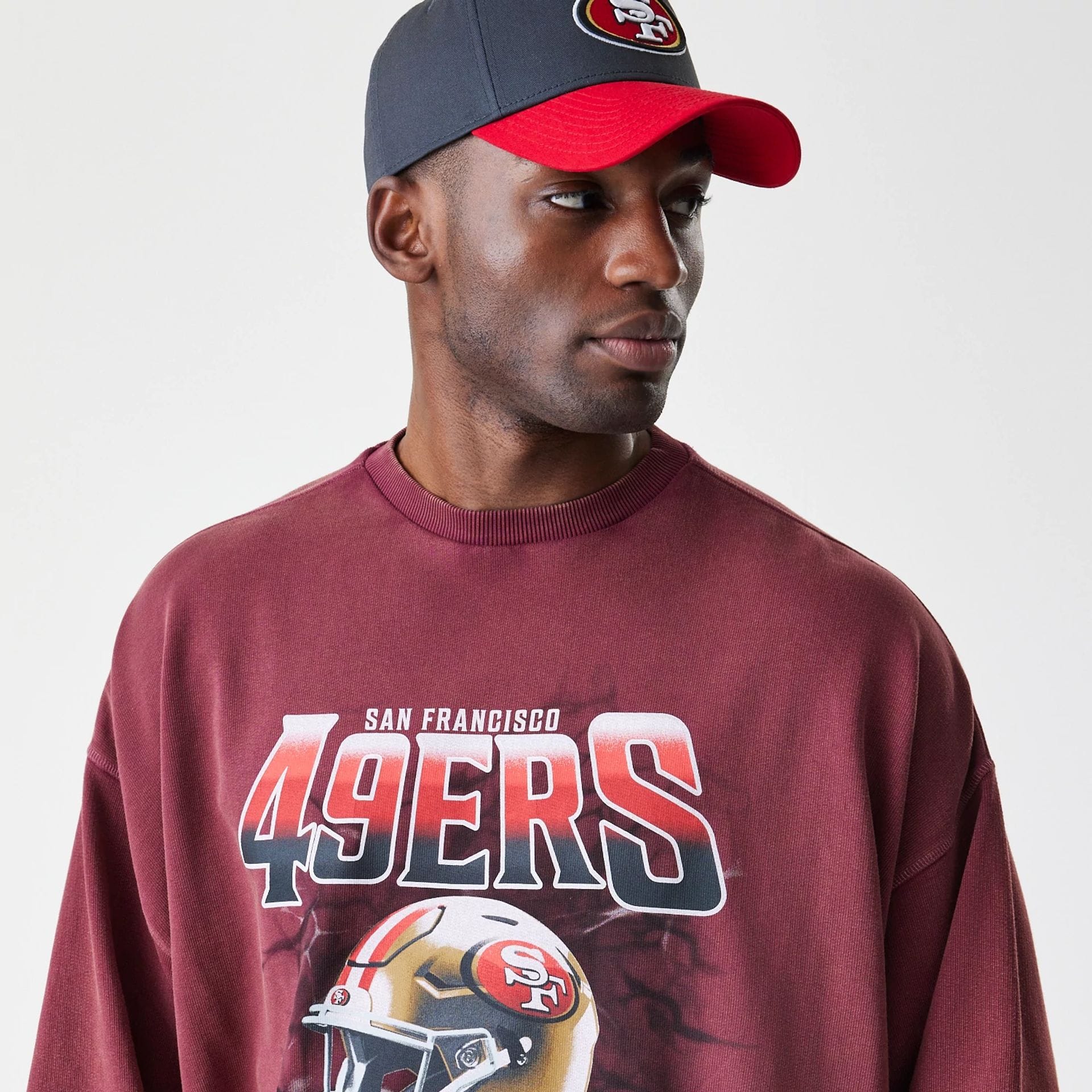San Francisco 49ers NFL Washed Boxy Dark Red Oversized Crew Neck Sweater - Image 6