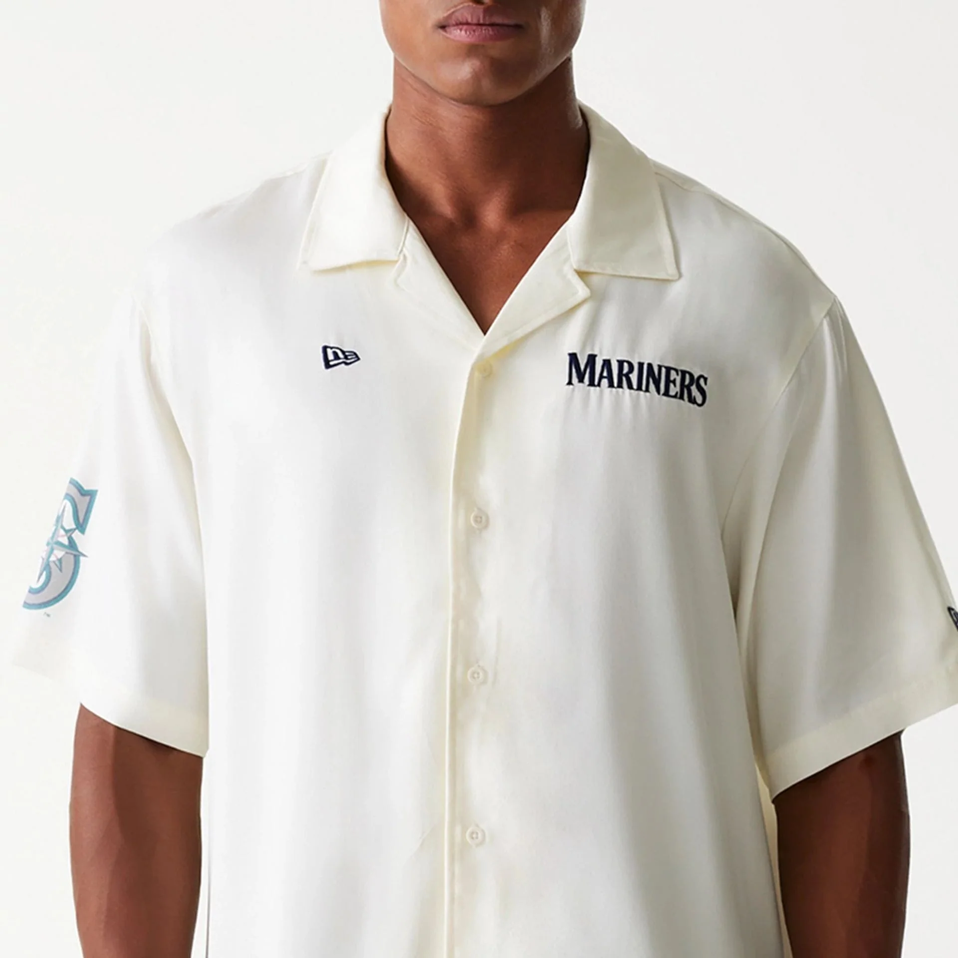 Seattle Mariners MLB Graphic Open White Revere Short Sleeve Shirt - Image 3
