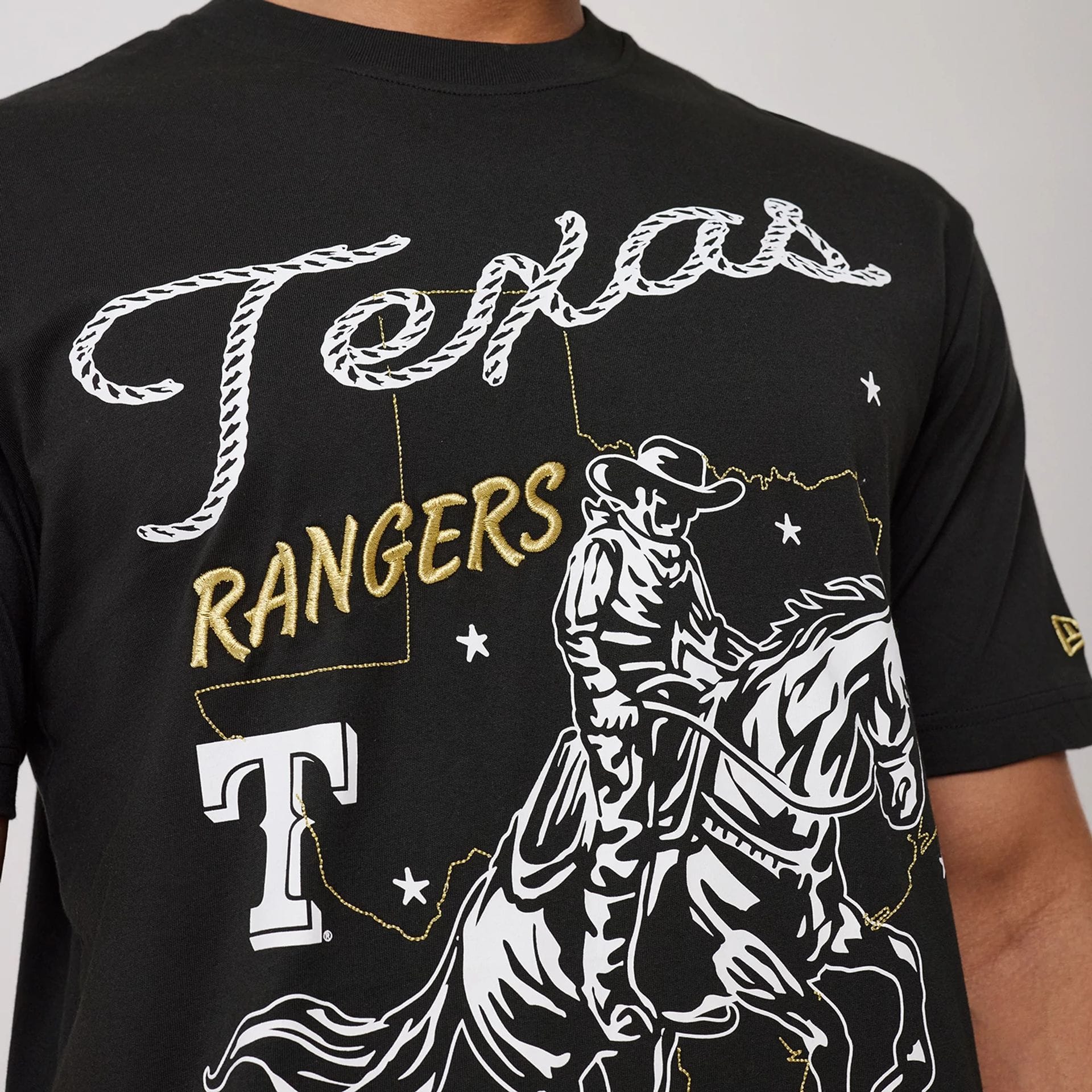 Texas Rangers MLB Cowboy Graphic Black T-Shirt - Image 3