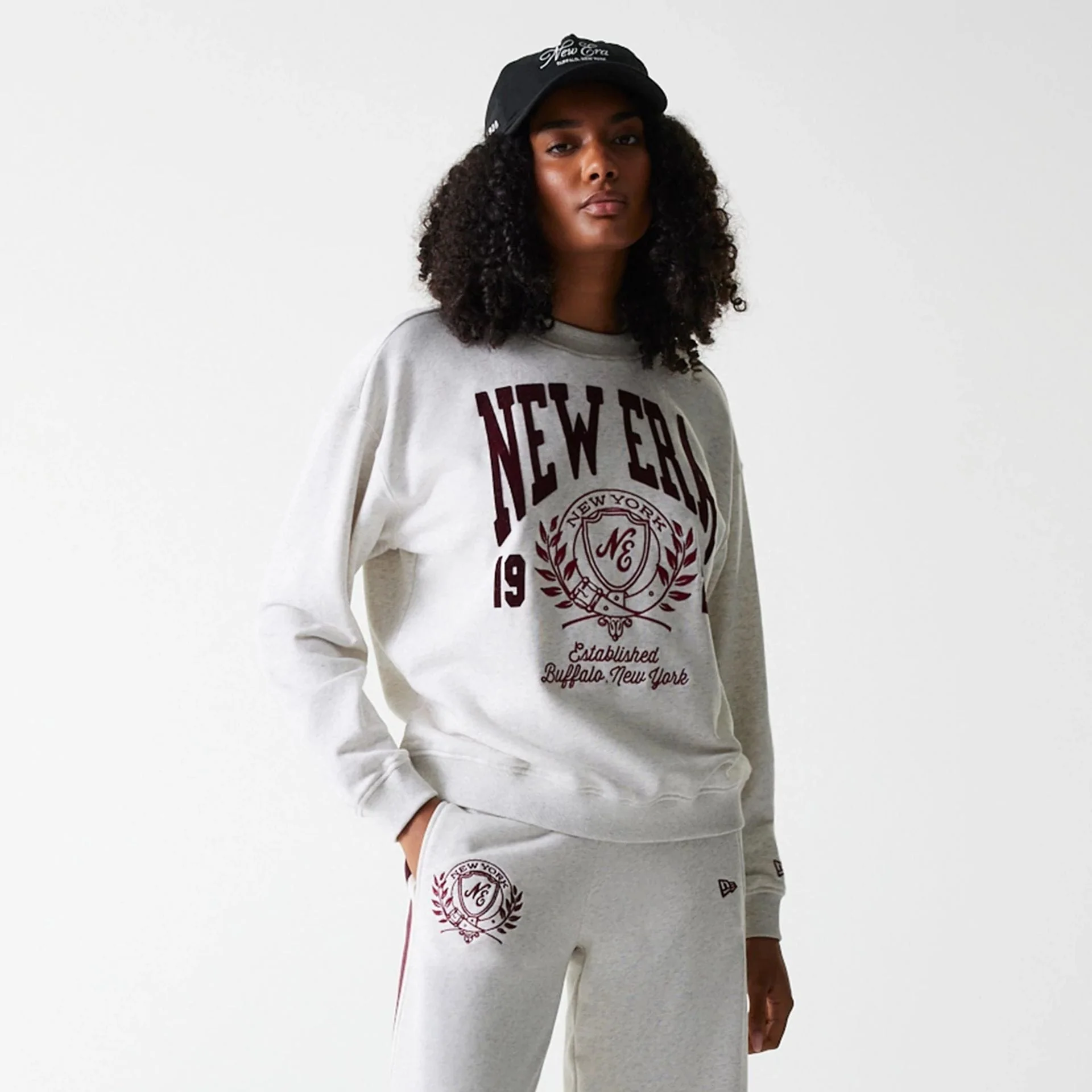 Womens New Era Crest Graphic Pastel Grey Crew Neck Sweater - Image 4