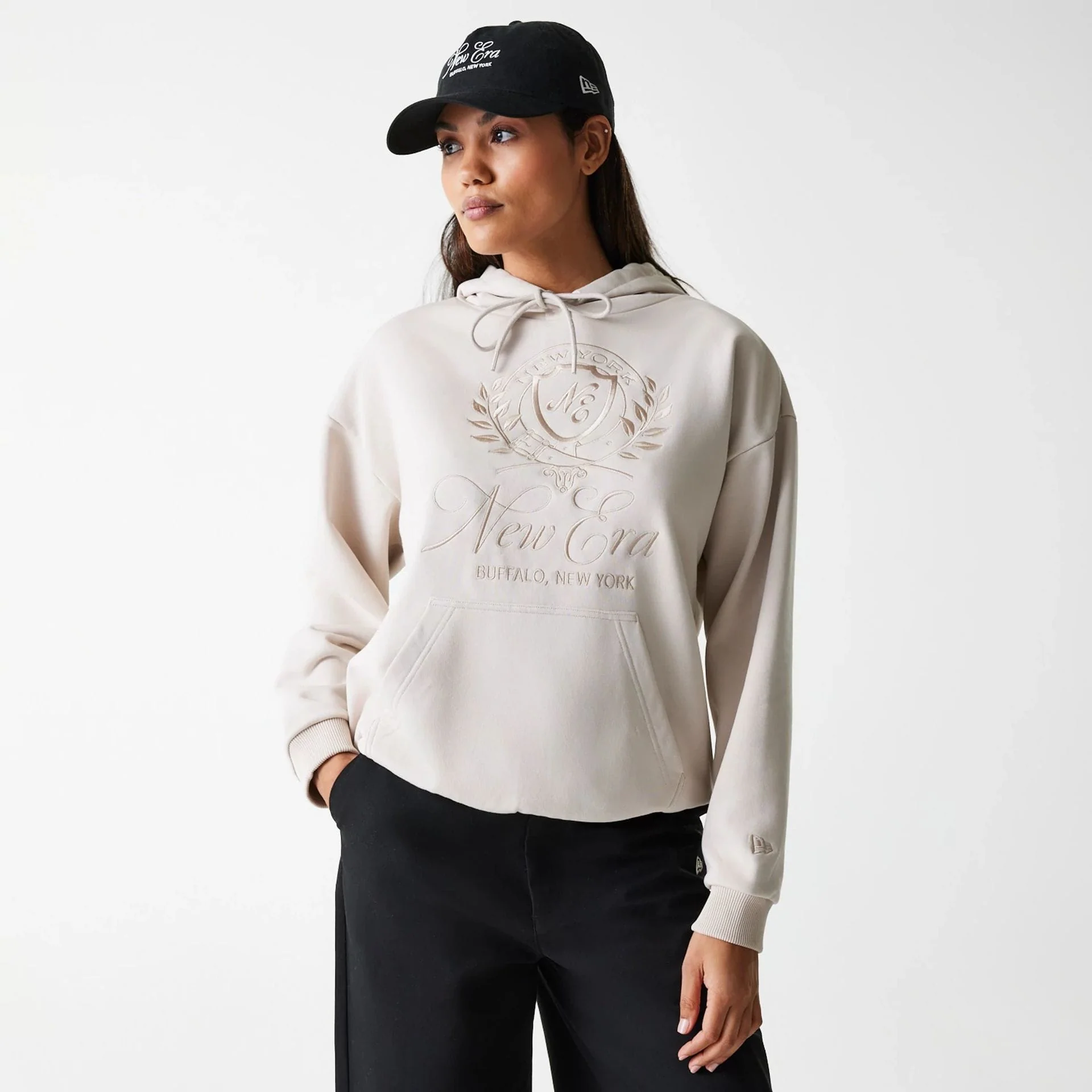 Womens New Era Crest Light Beige Pullover Hoodie - Image 4