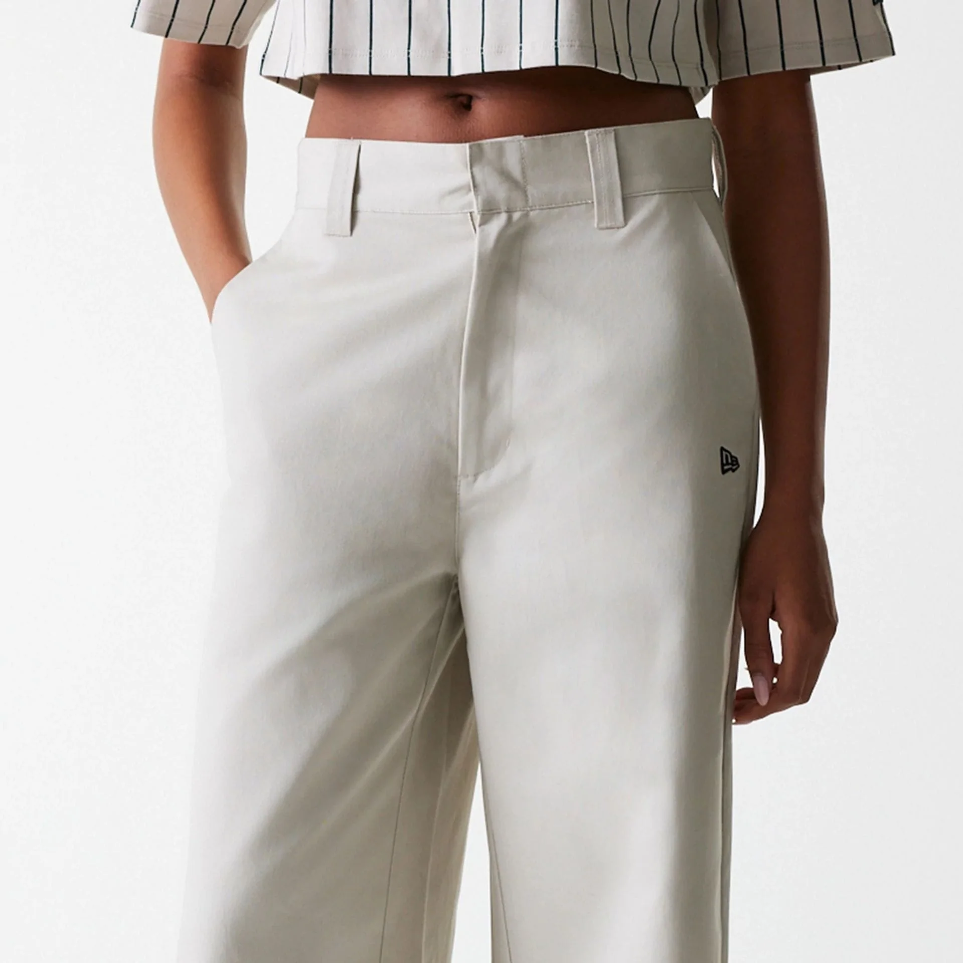 Womens New Era Light Beige Wide Leg Chino Trousers - Image 7