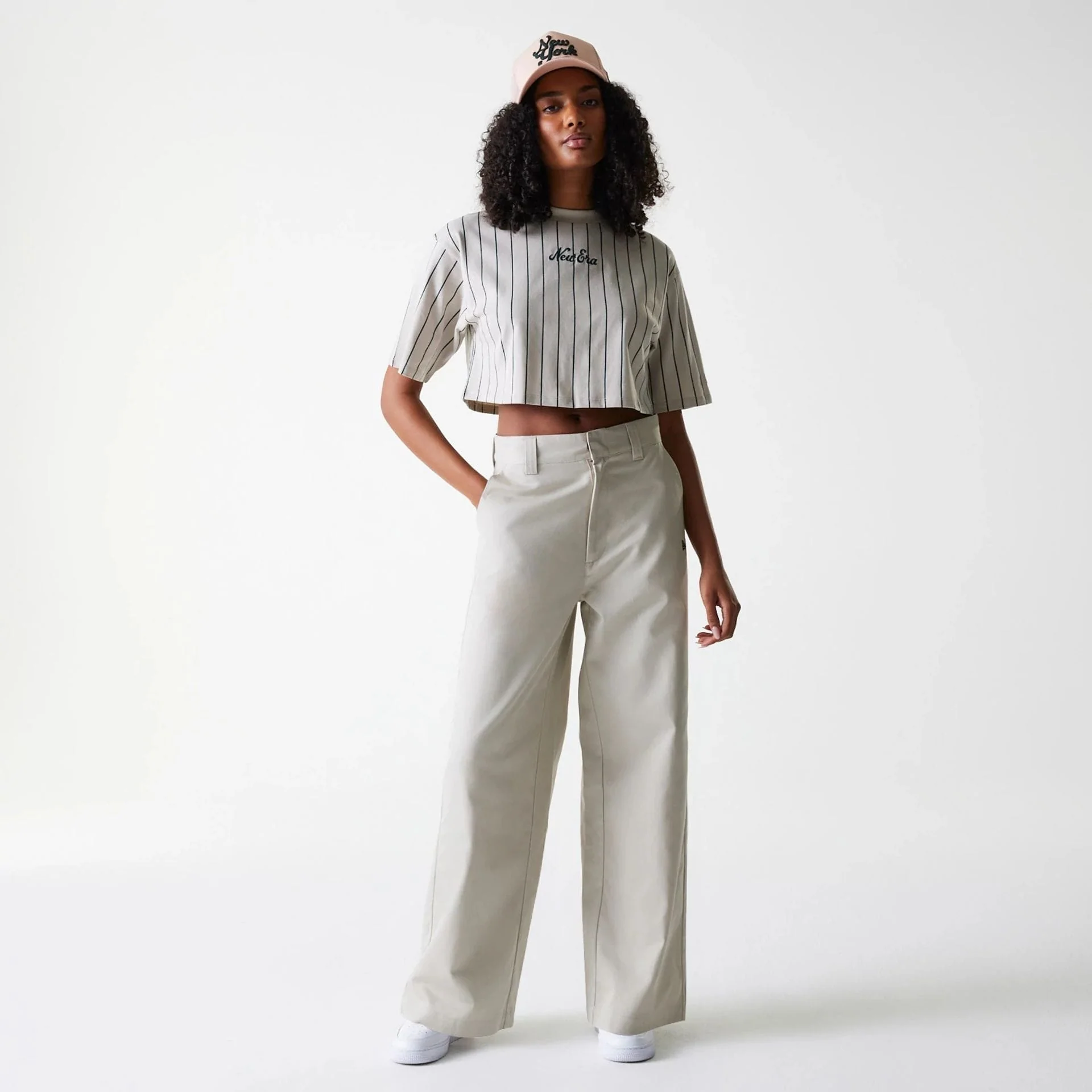Womens New Era Light Beige Wide Leg Chino Trousers - Image 8
