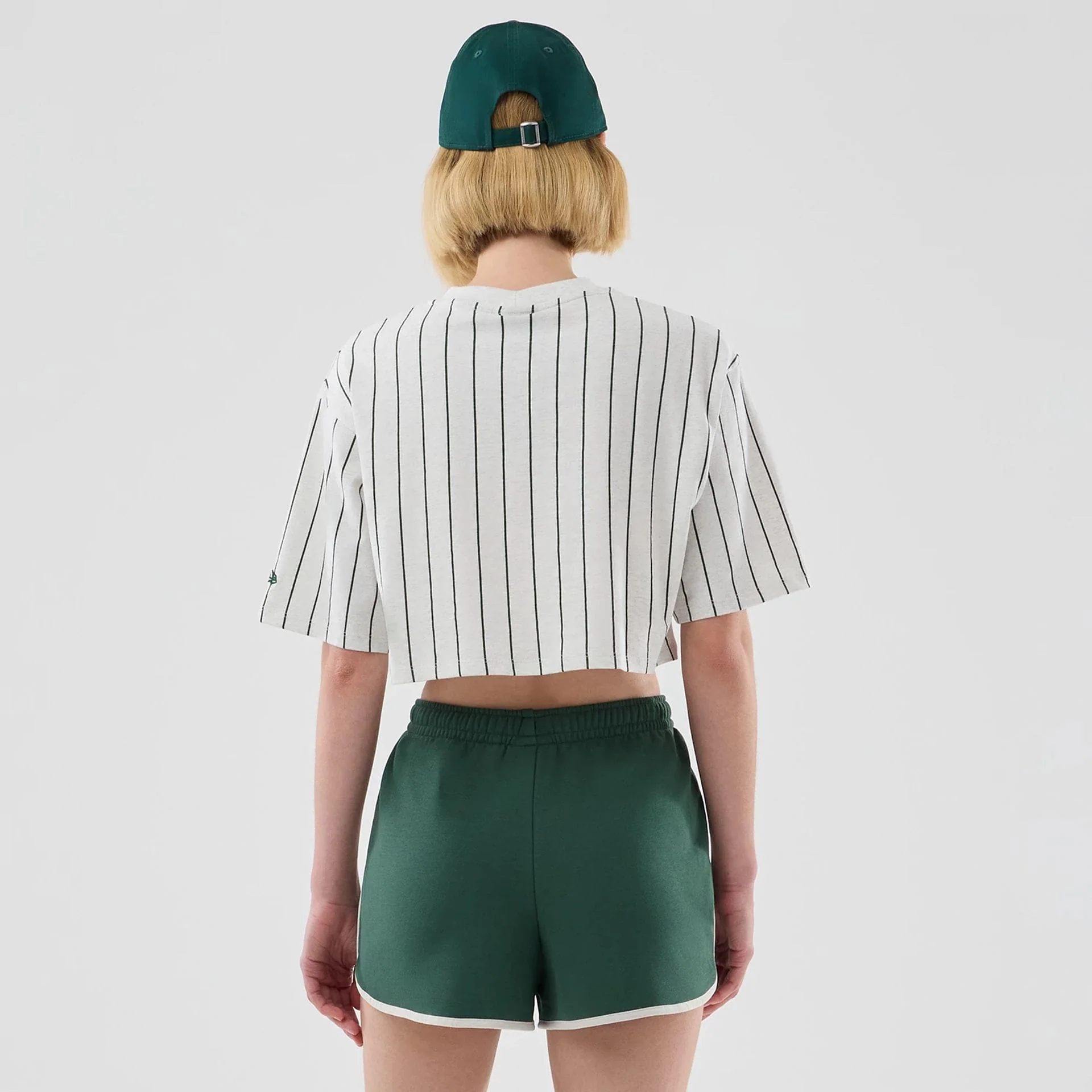 Womens New Era Pinstripe Pastel Grey Cropped T-shirt - Image 2