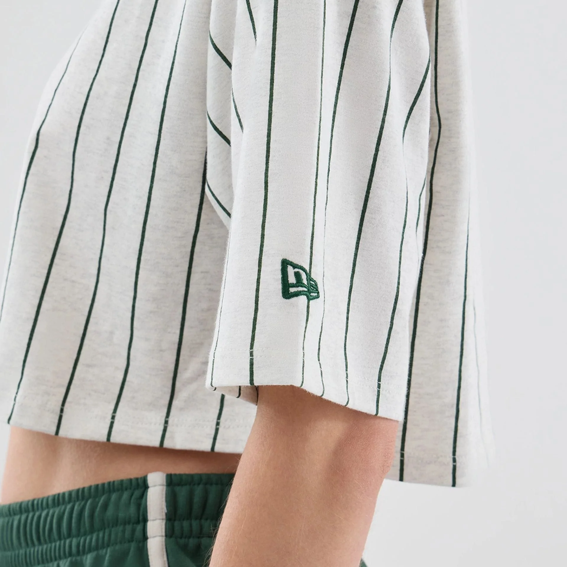 Womens New Era Pinstripe Pastel Grey Cropped T-shirt - Image 5